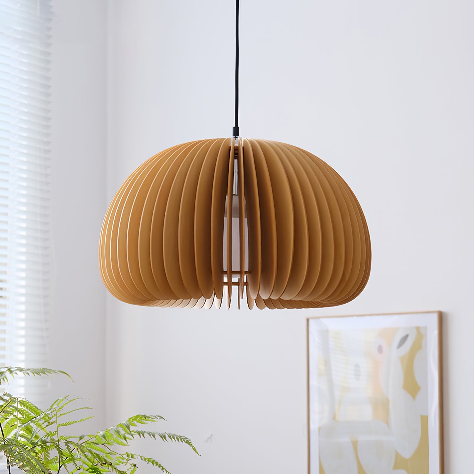 Solara Pendant Lamp Wood Pumpkin Dome Nordic - Letslighting
