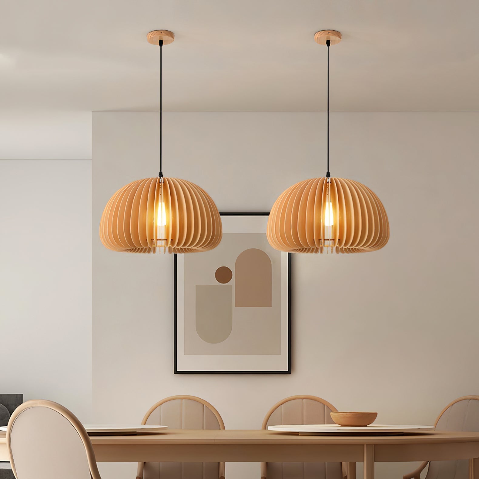 Solara Pendant Lamp Wood Pumpkin Dome Nordic - Letslighting