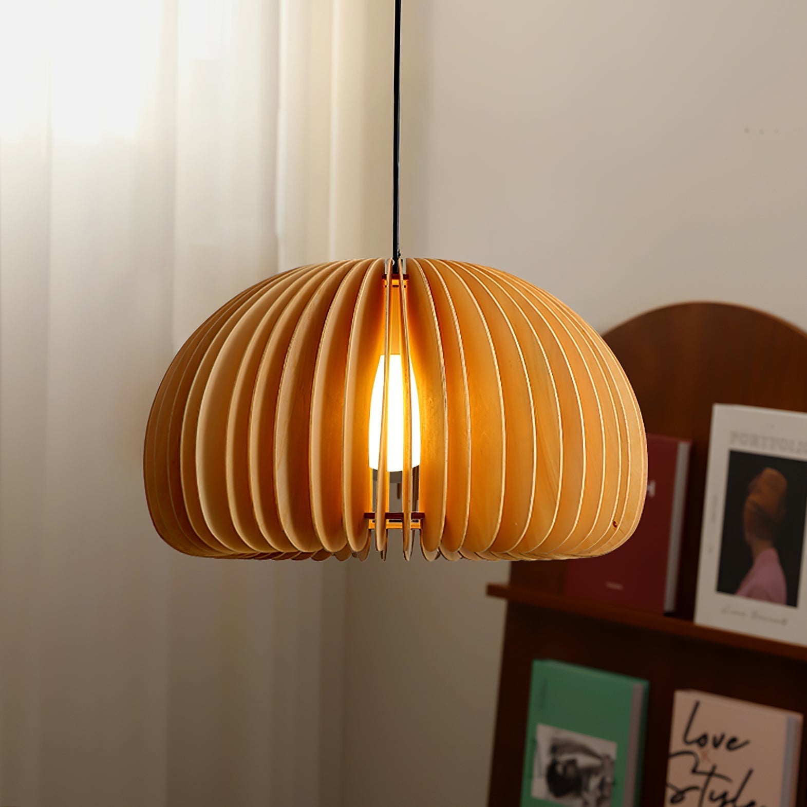 Solara Pendant Lamp Wood Pumpkin Dome Nordic - Letslighting
