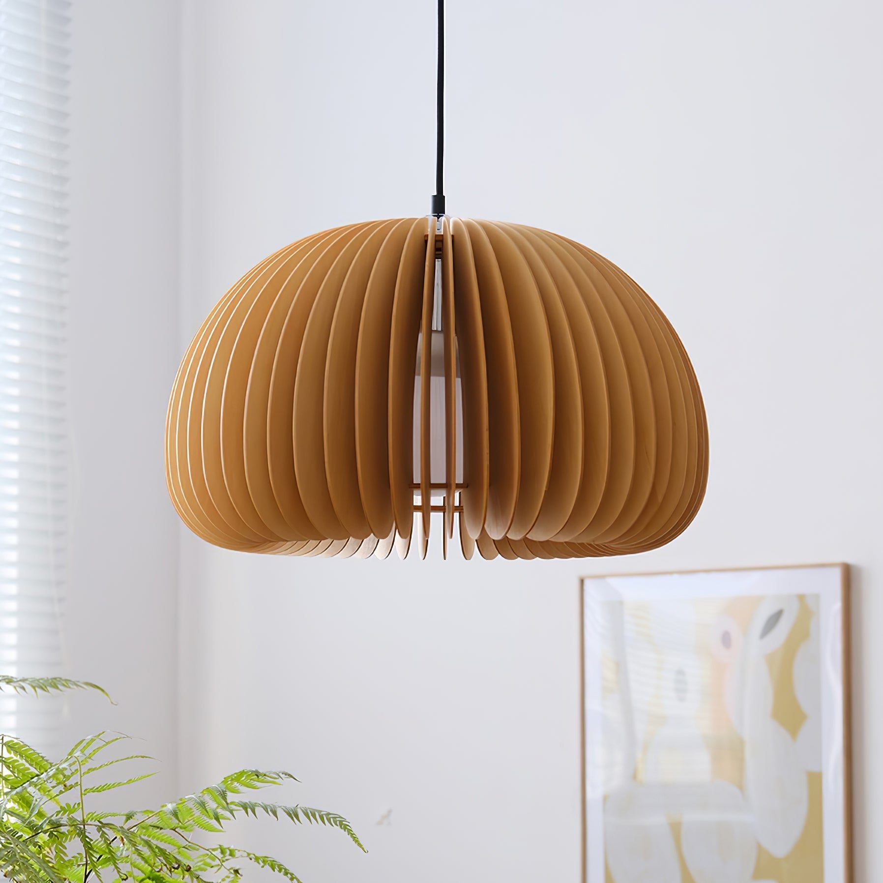 Solara Pendant Lamp Wood Pumpkin Dome Nordic - Letslighting
