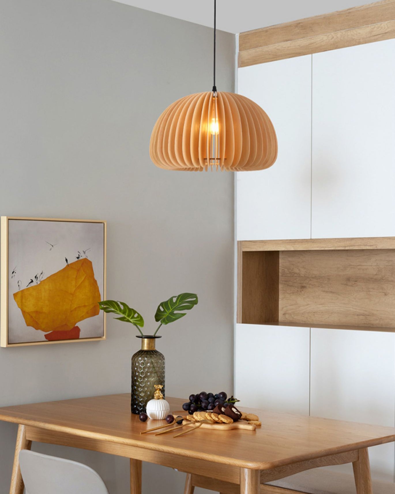 Solara Pendant Lamp Wood Pumpkin Dome Nordic - Letslighting