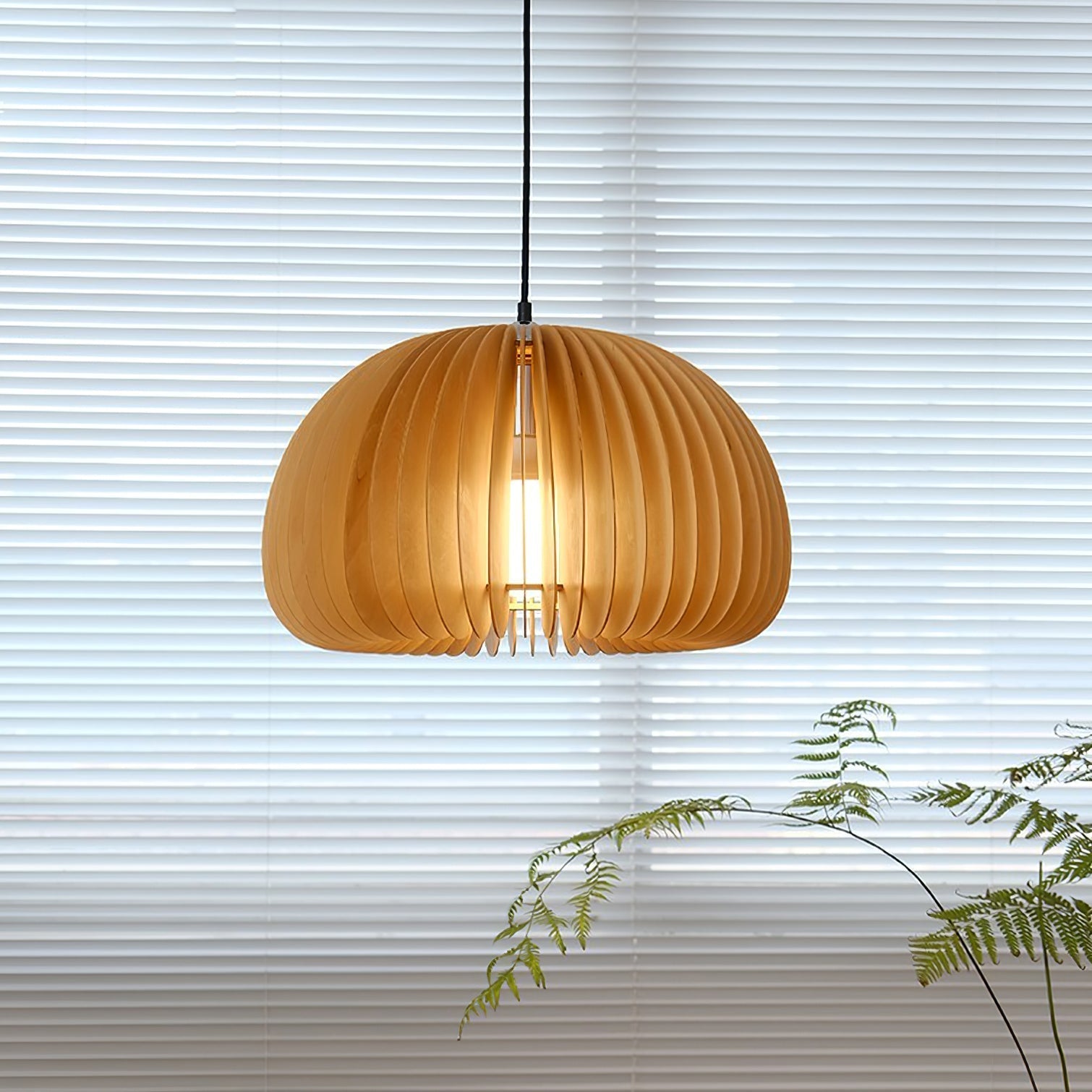 Solara Pendant Lamp Wood Pumpkin Dome Nordic - Letslighting