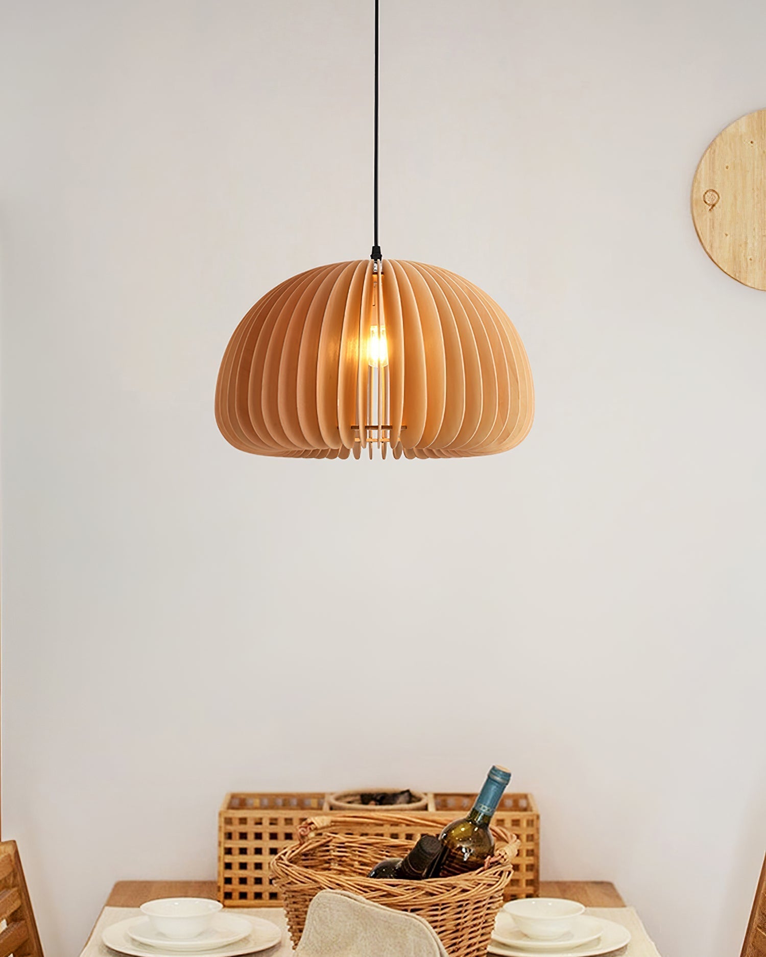 Solara Pendant Lamp Wood Pumpkin Dome Nordic - Letslighting