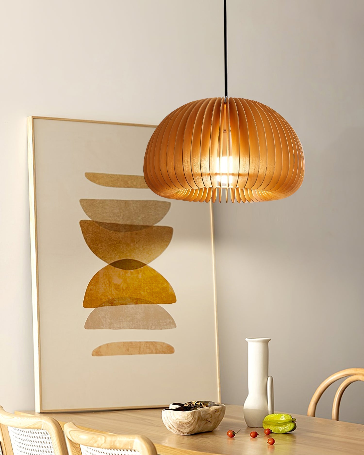 Solara Pendant Lamp Wood Pumpkin Dome Nordic - Letslighting