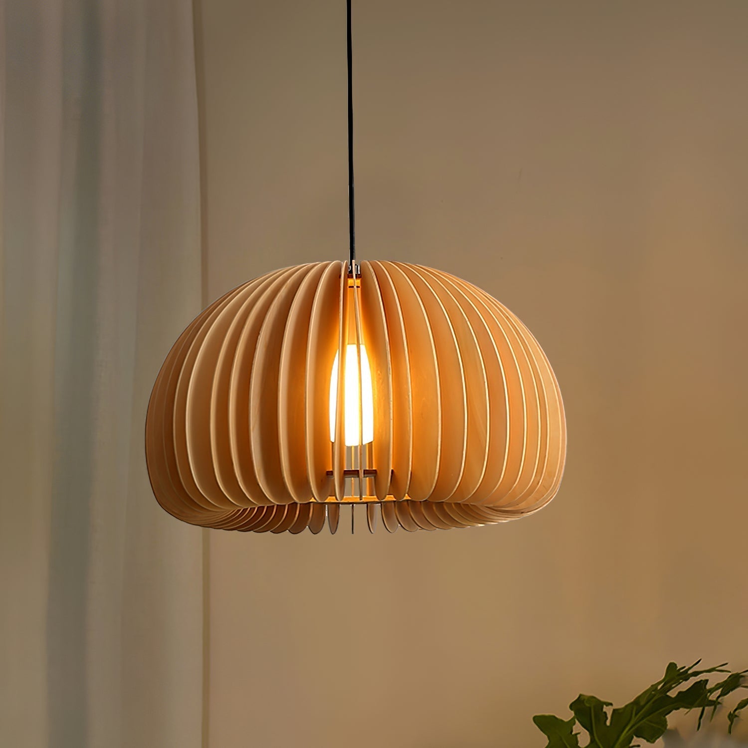 Solara Pendant Lamp Wood Pumpkin Dome Nordic - Letslighting