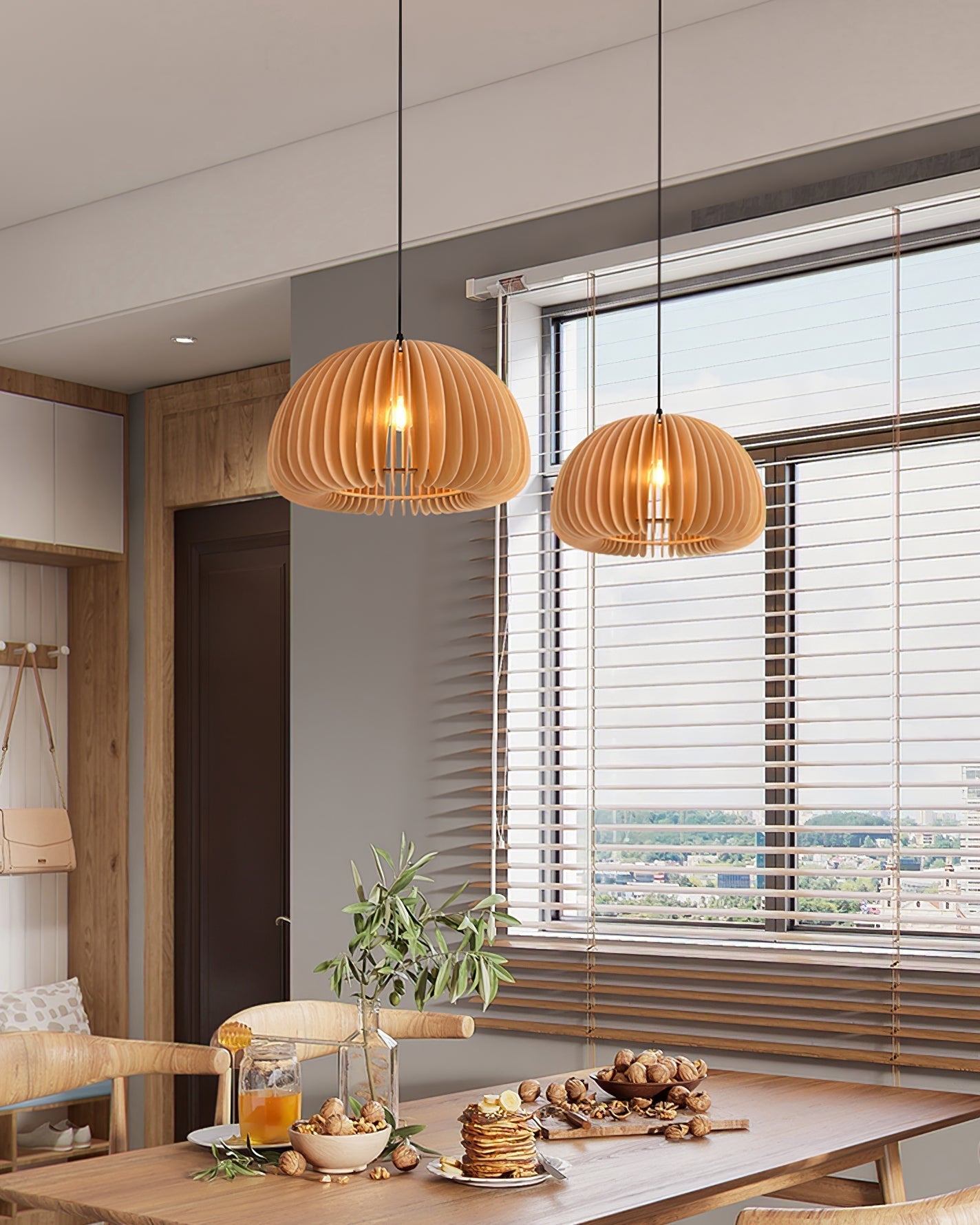 Solara Pendant Lamp Wood Pumpkin Dome Nordic - Letslighting