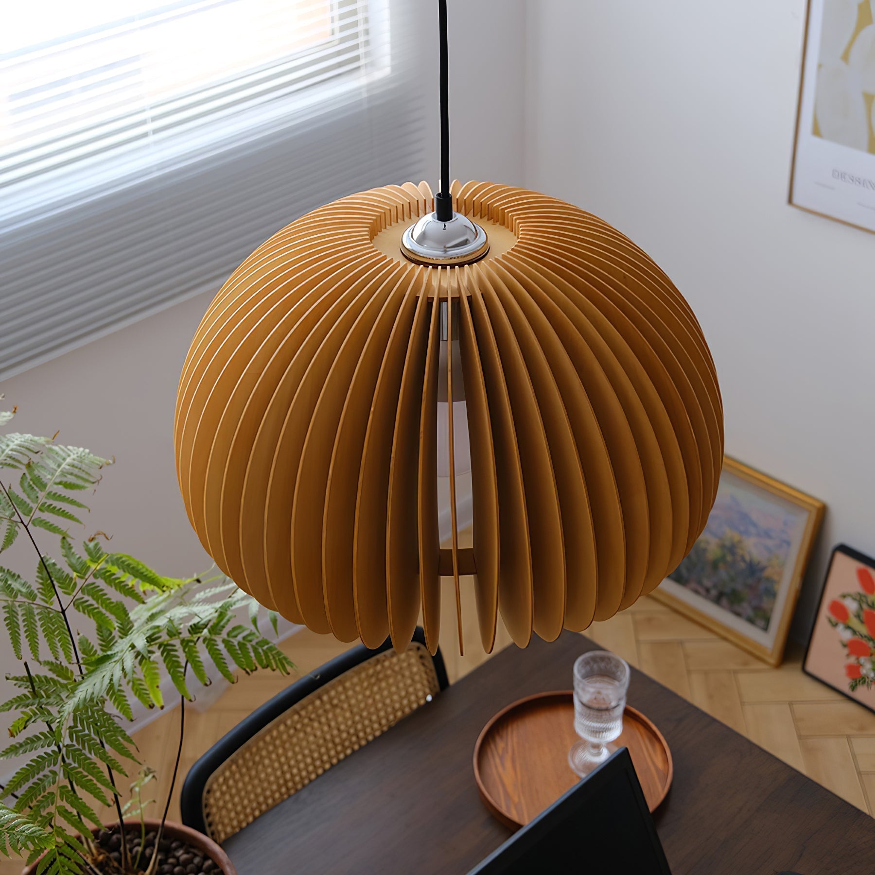 Solara Pendant Lamp Wood Pumpkin Dome Nordic - Letslighting