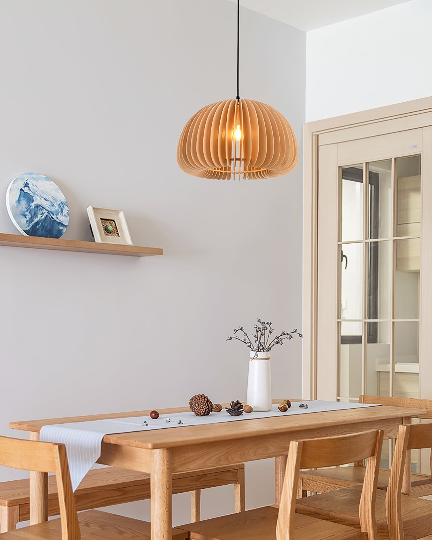 Solara Pendant Lamp Wood Pumpkin Dome Nordic - Letslighting