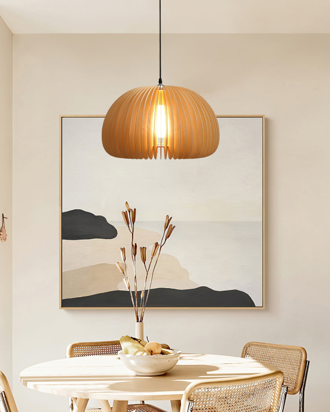 Solara Pendant Lamp Wood Pumpkin Dome Nordic - Letslighting
