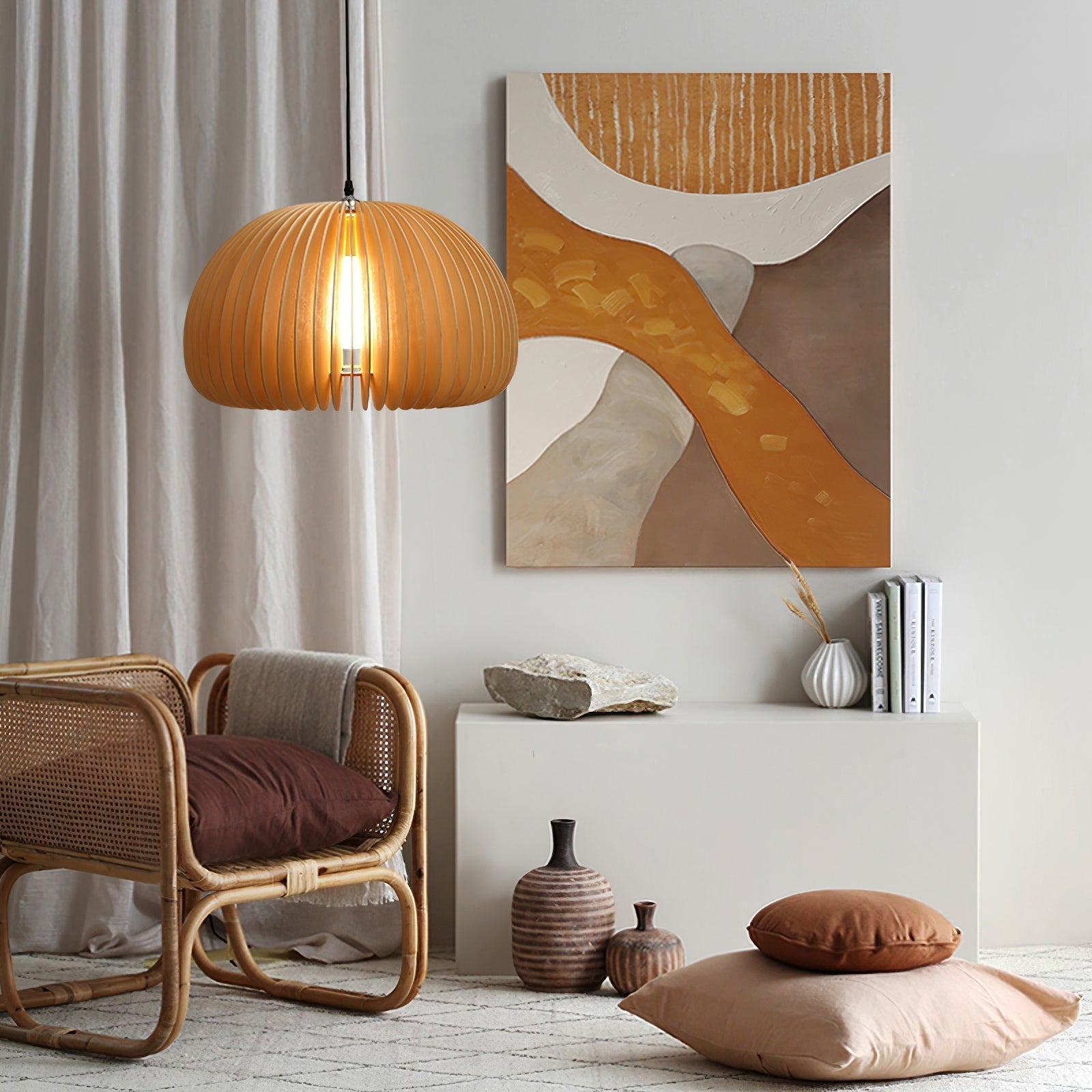 Solara Pendant Lamp Wood Pumpkin Dome Nordic - Letslighting