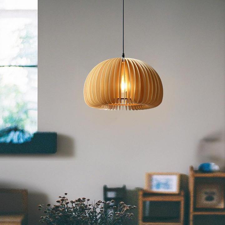 Solara Pendant Lamp Wood Pumpkin Dome Nordic - Letslighting