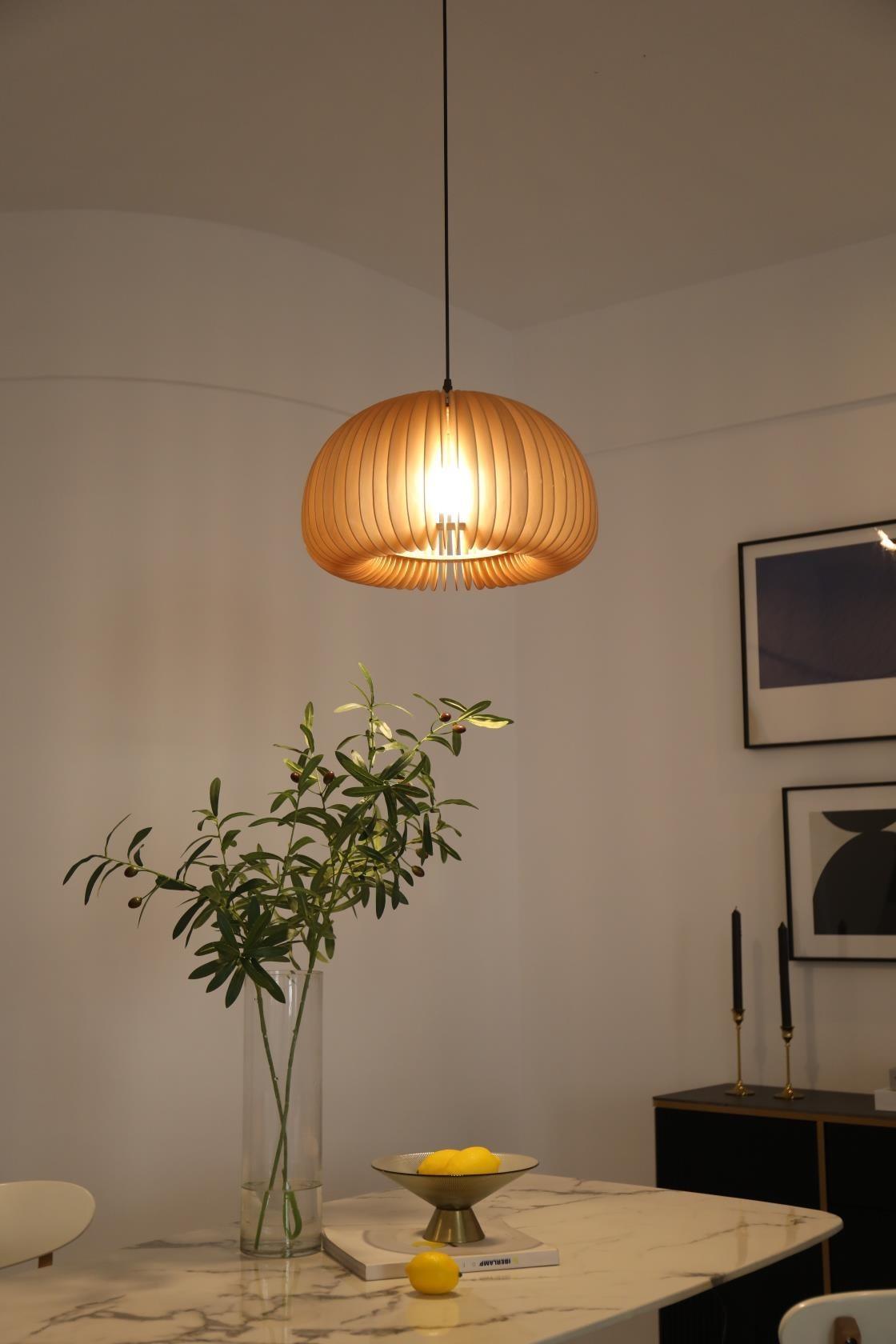 Solara Pendant Lamp Wood Pumpkin Dome Nordic - Letslighting