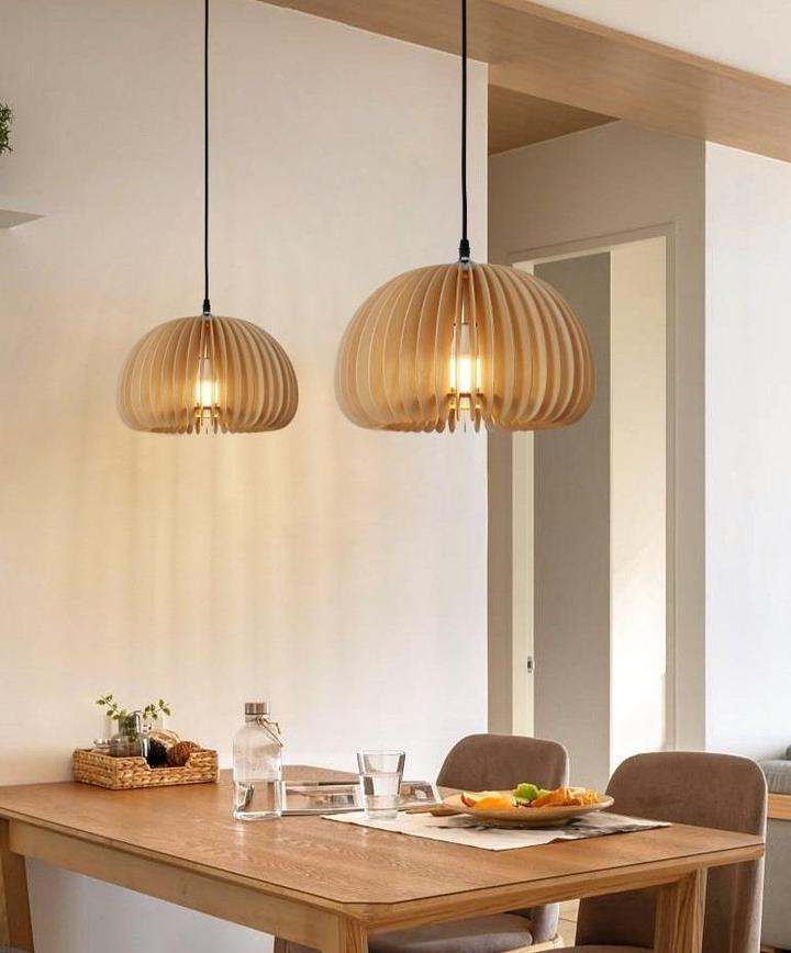 Solara Pendant Lamp Wood Pumpkin Dome Nordic - Letslighting