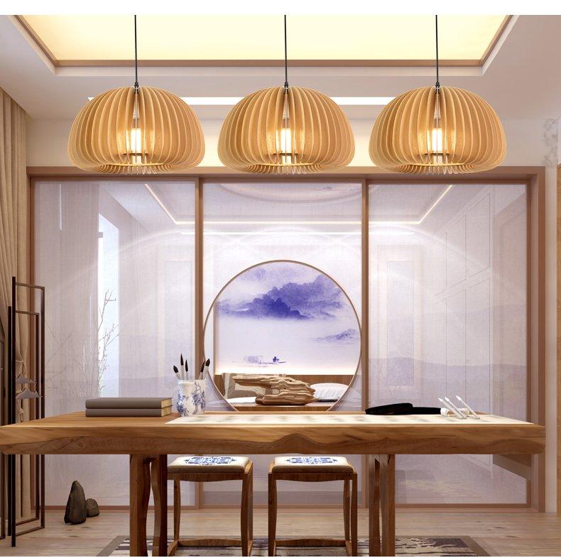 Solara Pendant Lamp Wood Pumpkin Dome Nordic - Letslighting