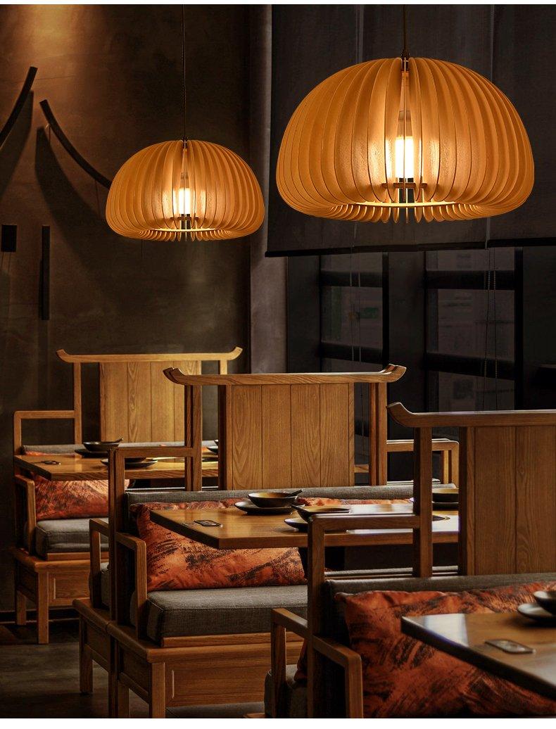 Solara Pendant Lamp Wood Pumpkin Dome Nordic - Letslighting