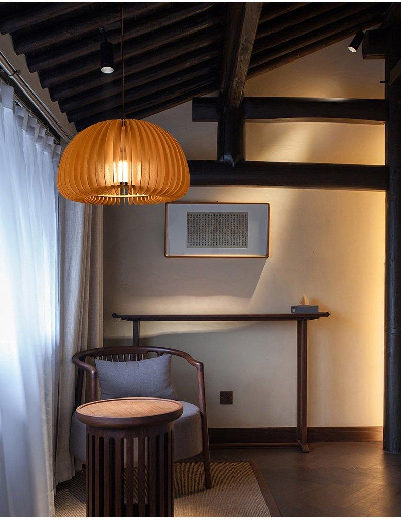 Solara Pendant Lamp Wood Pumpkin Dome Nordic - Letslighting