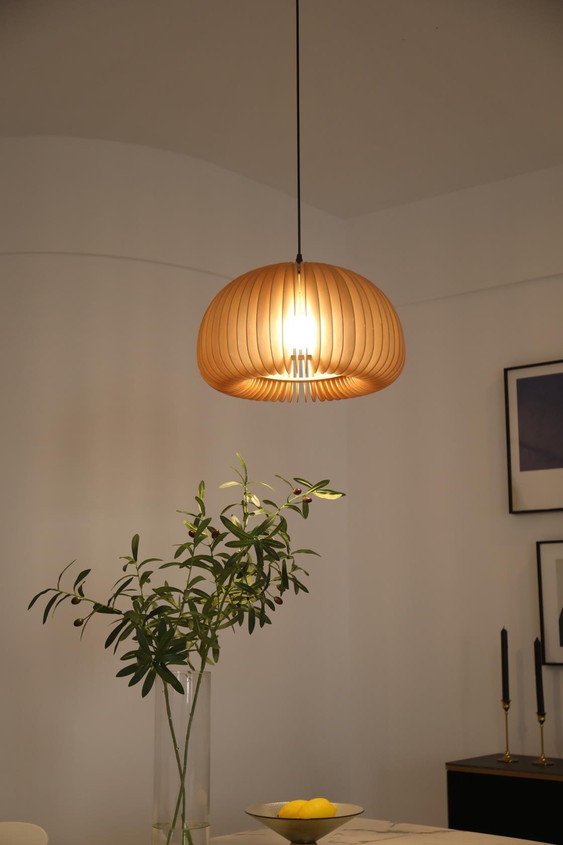 Solara Pendant Lamp Wood Pumpkin Dome Nordic - Letslighting