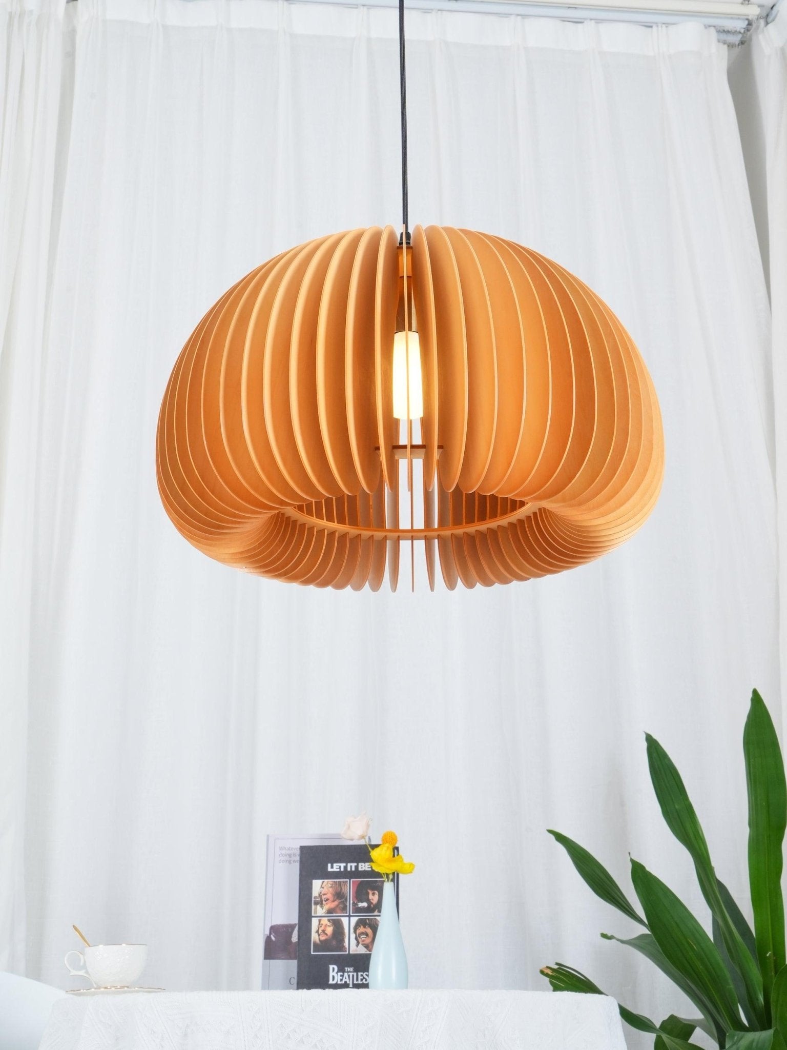 Solara Pendant Lamp Wood Pumpkin Dome Nordic - Letslighting
