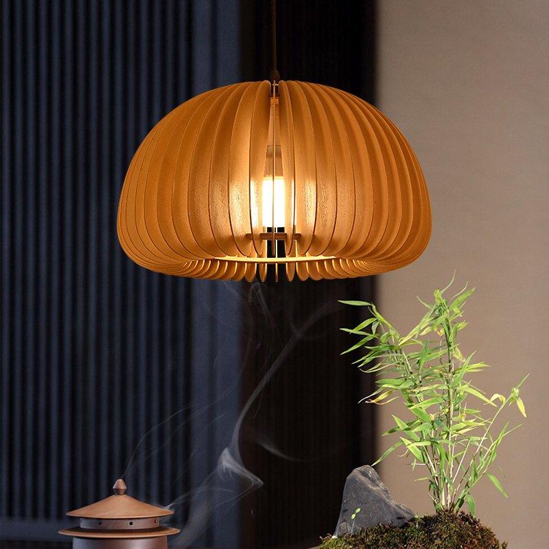 Solara Pendant Lamp Wood Pumpkin Dome Nordic - Letslighting
