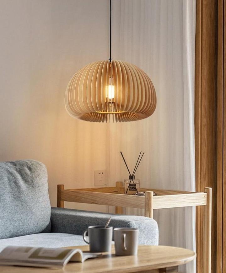 Solara Pendant Lamp Wood Pumpkin Dome Nordic - Letslighting