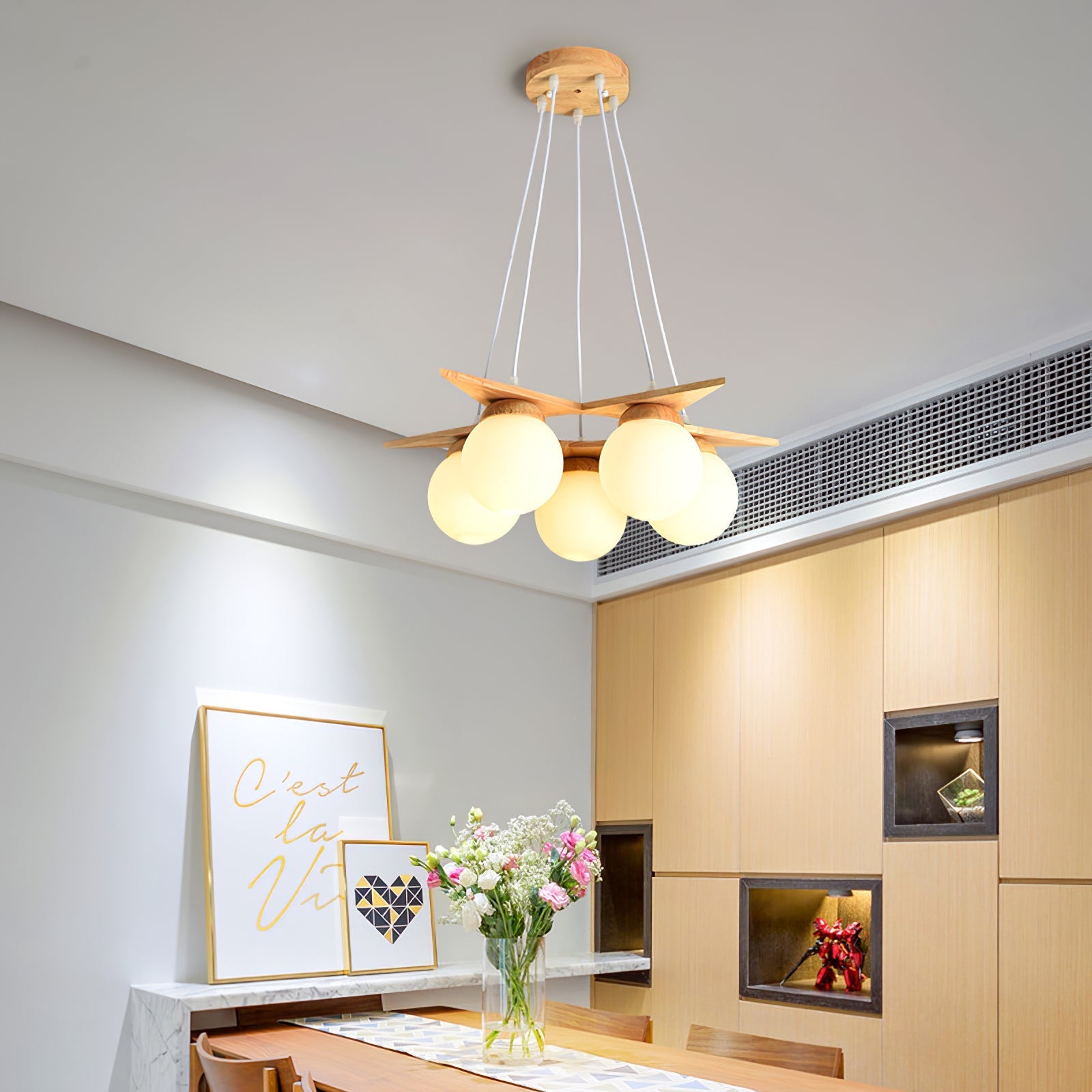 Zothaus Premium Nordic Star Glass Wooden Chandelier - Letslighting