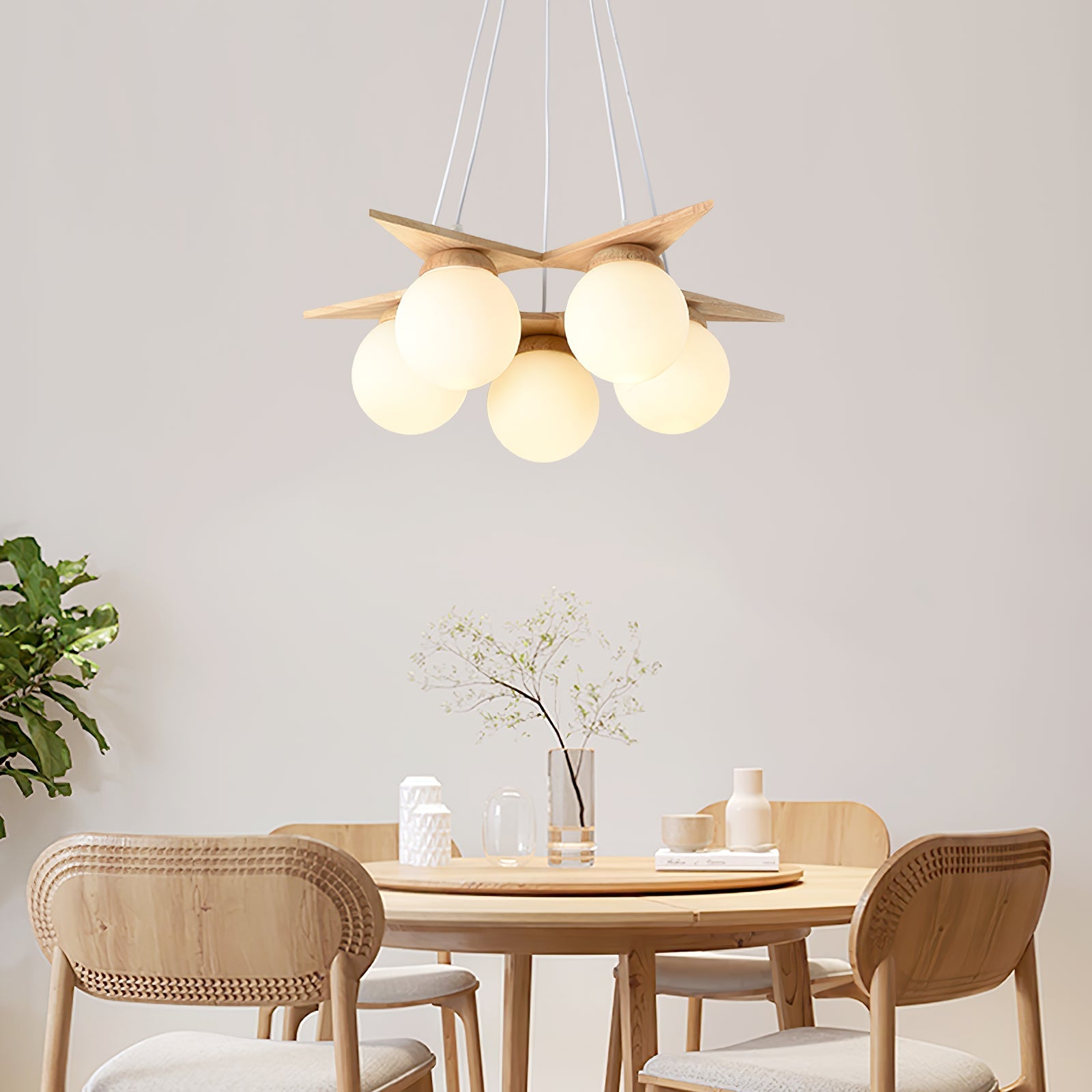 Zothaus Premium Nordic Star Glass Wooden Chandelier - Letslighting