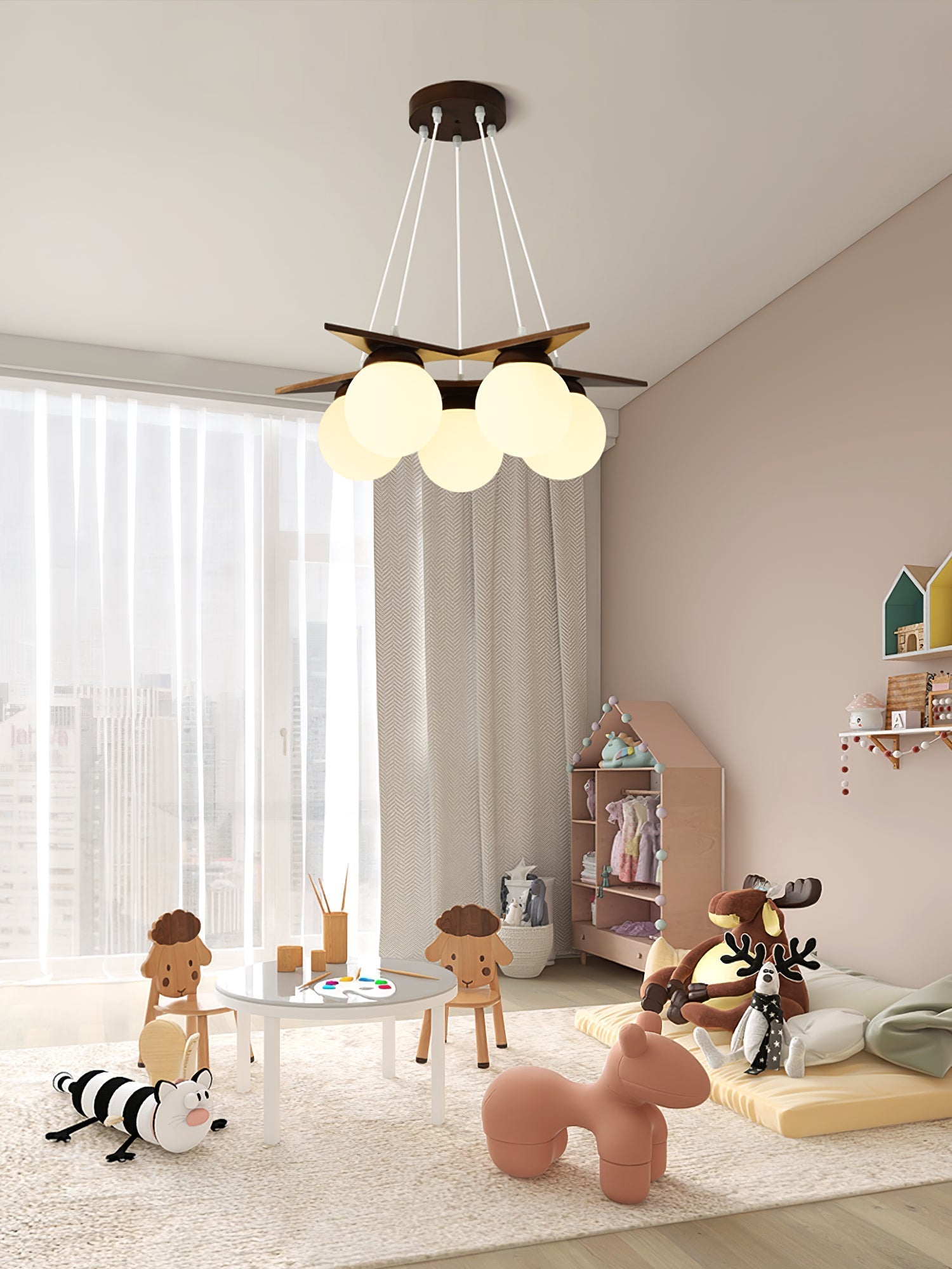 Zothaus Premium Nordic Star Glass Wooden Chandelier - Letslighting