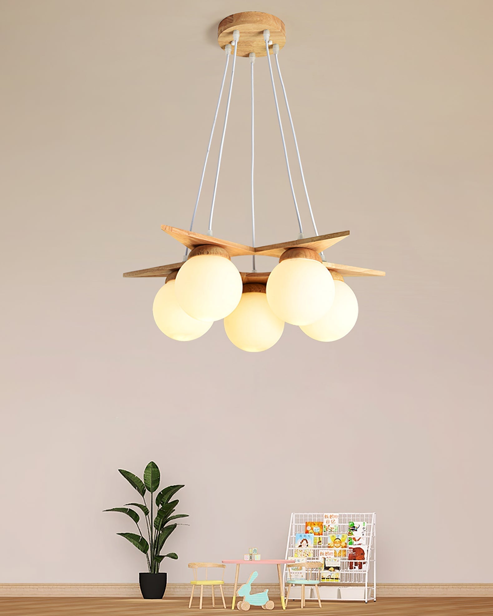 Zothaus Premium Nordic Star Glass Wooden Chandelier - Letslighting