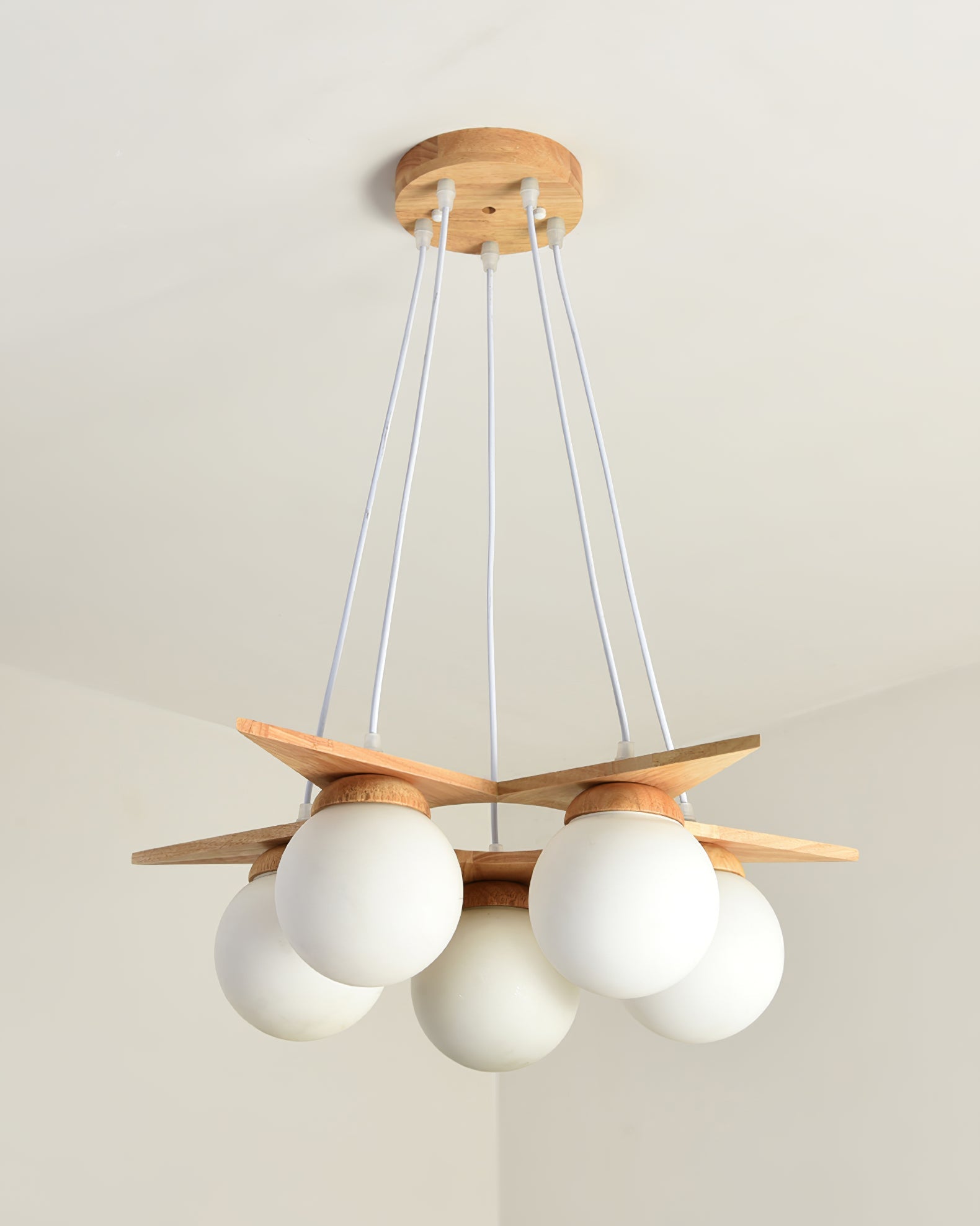 Zothaus Premium Nordic Star Glass Wooden Chandelier - Letslighting
