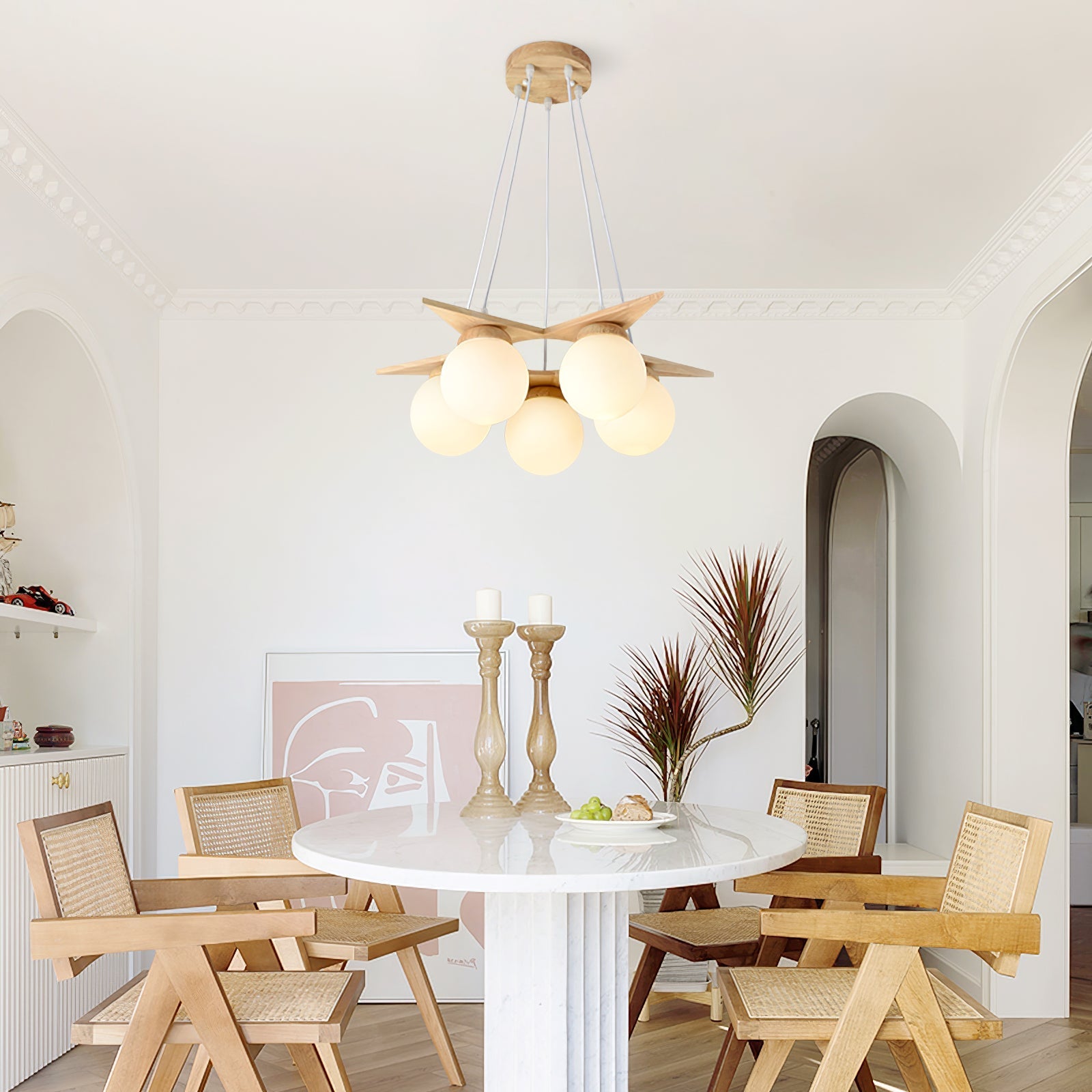 Zothaus Premium Nordic Star Glass Wooden Chandelier - Letslighting