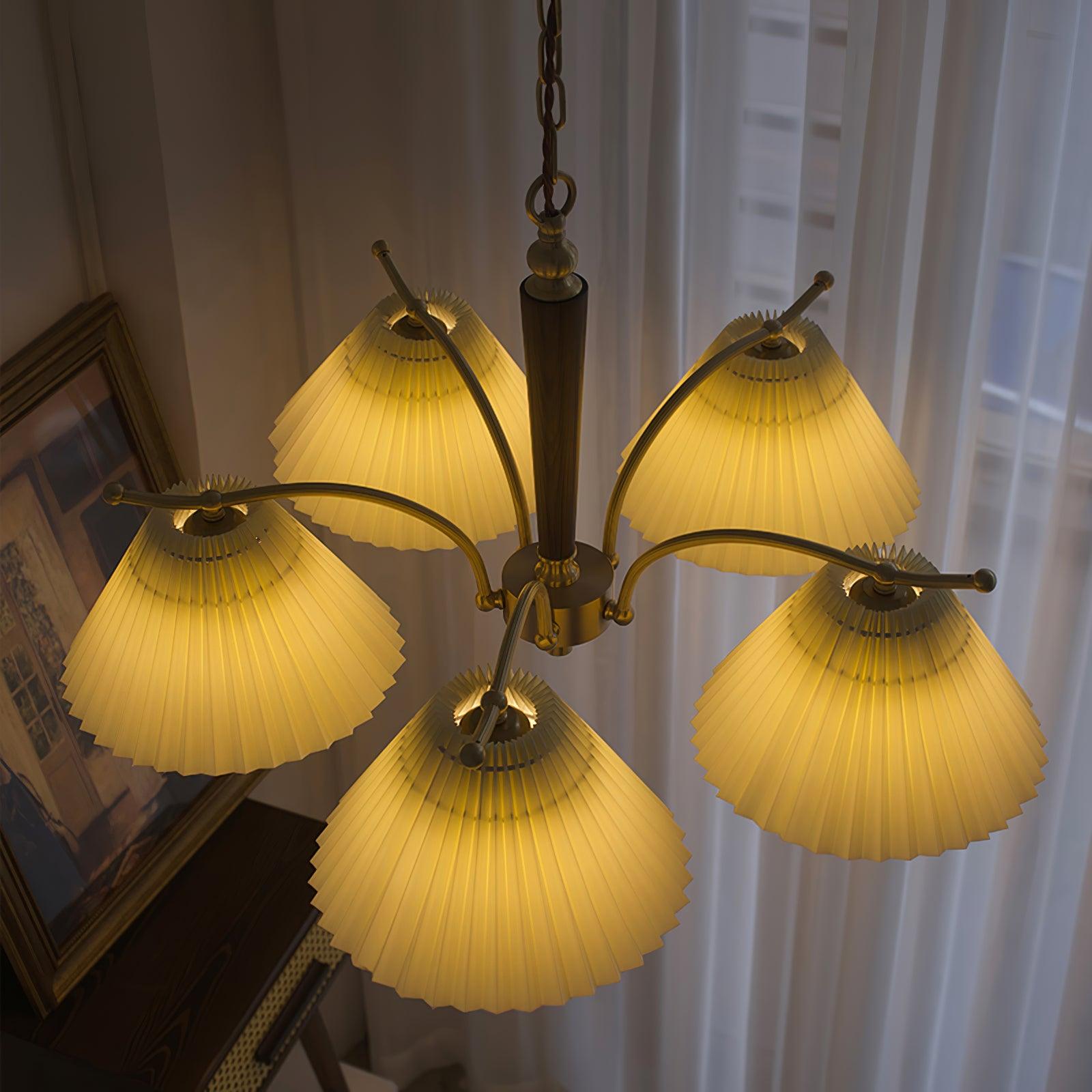 Lustra Chandelier Brass Pleated Shade Classic - Letslighting