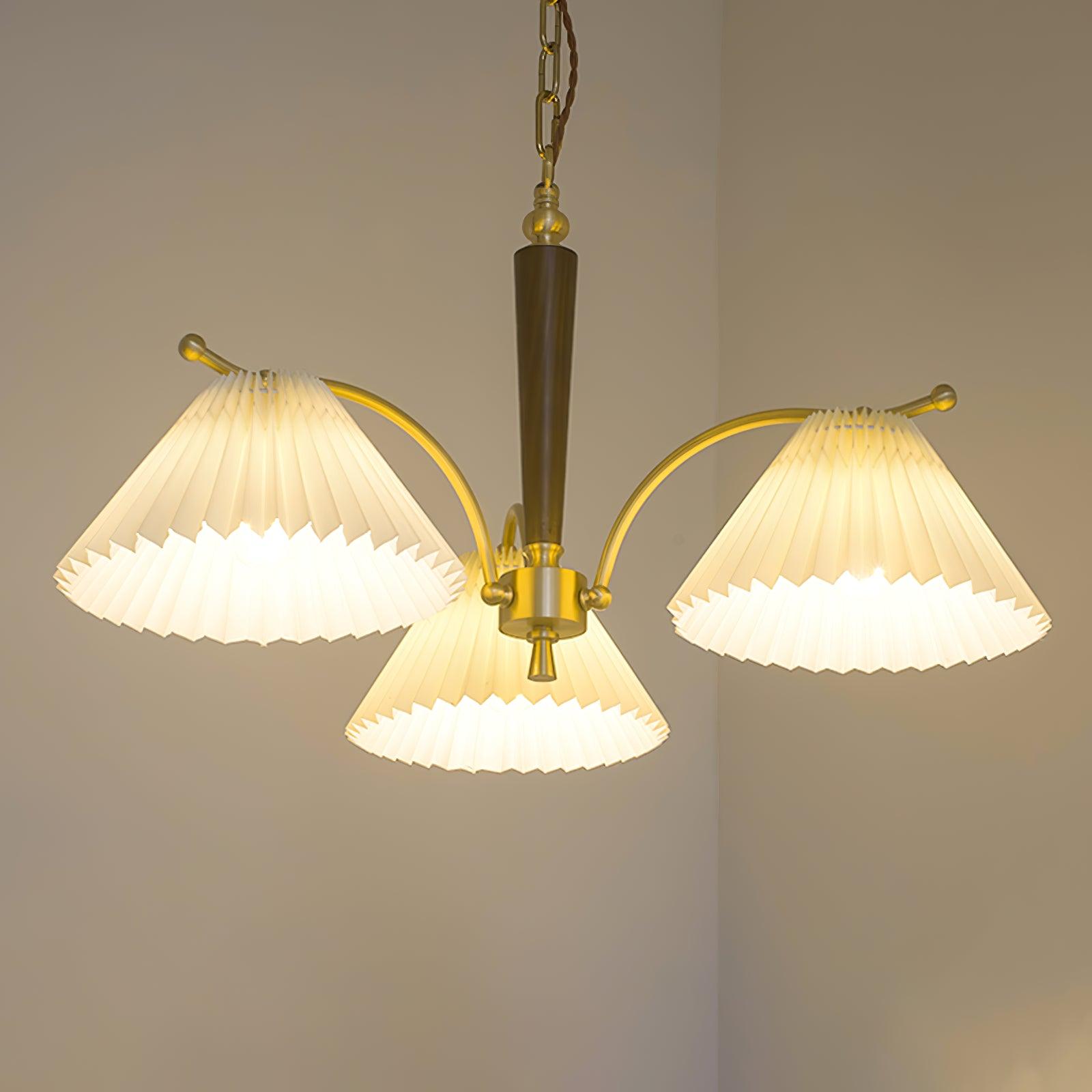 Lustra Chandelier Brass Pleated Shade Classic - Letslighting