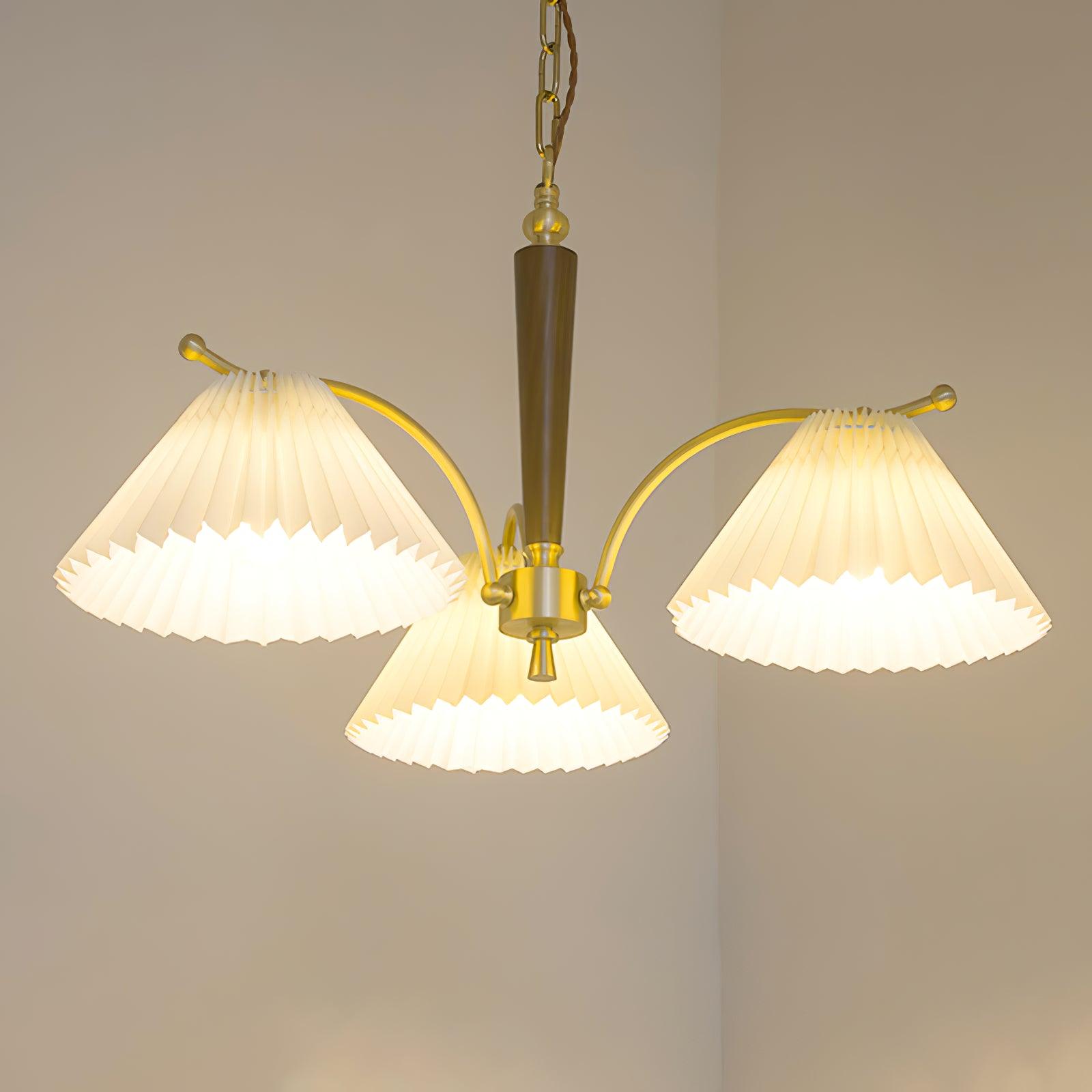 Lustra Chandelier Brass Pleated Shade Classic - Letslighting