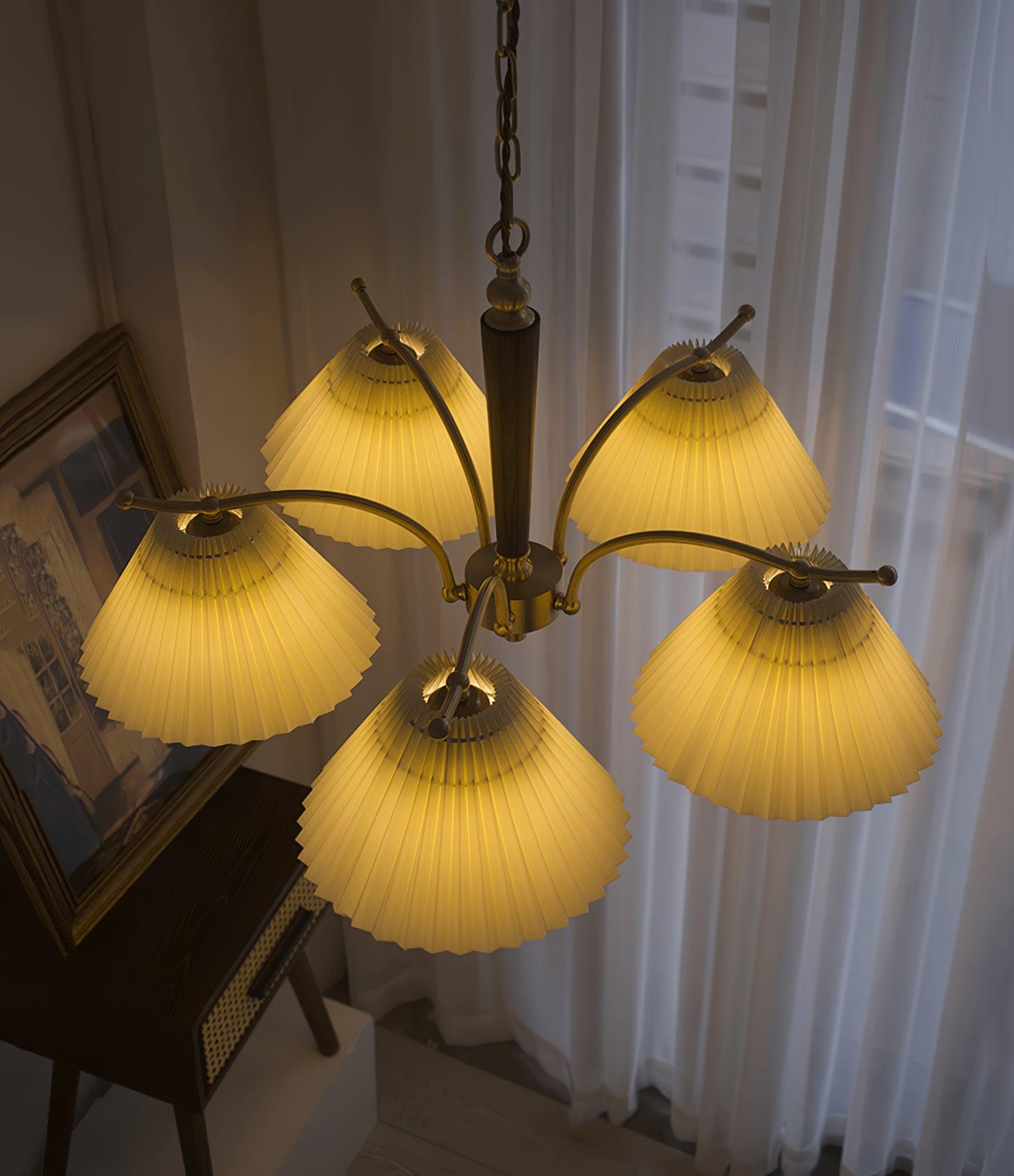 Lustra Chandelier Brass Pleated Shade Classic - Letslighting
