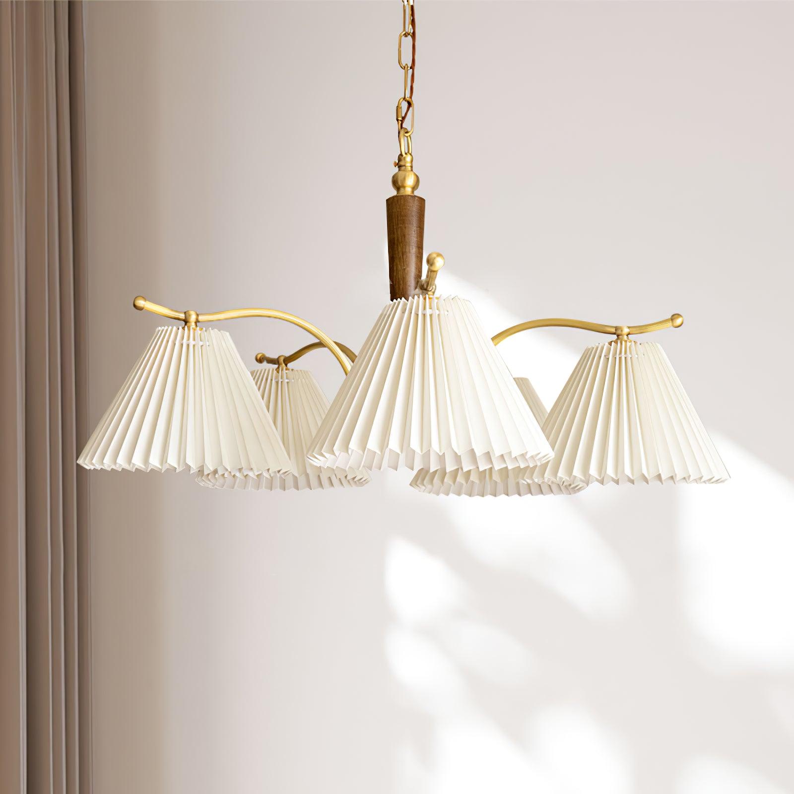 Lustra Chandelier Brass Pleated Shade Classic - Letslighting