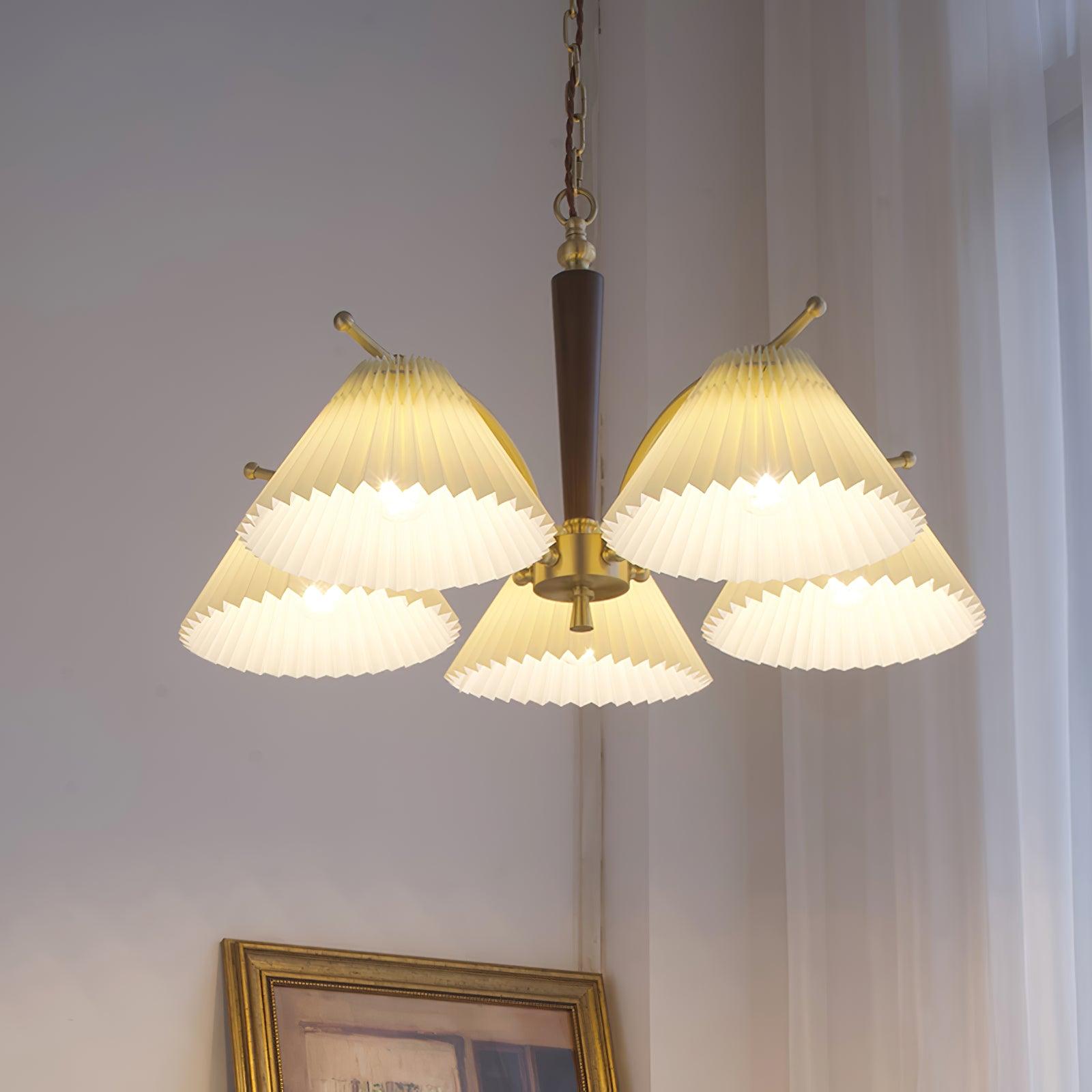 Lustra Chandelier Brass Pleated Shade Classic - Letslighting