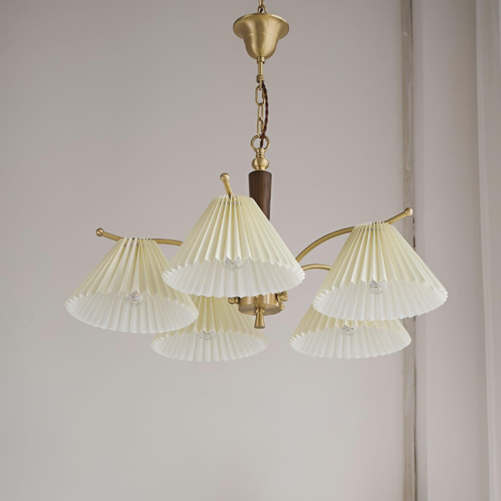 Lustra Chandelier Brass Pleated Shade Classic - Letslighting
