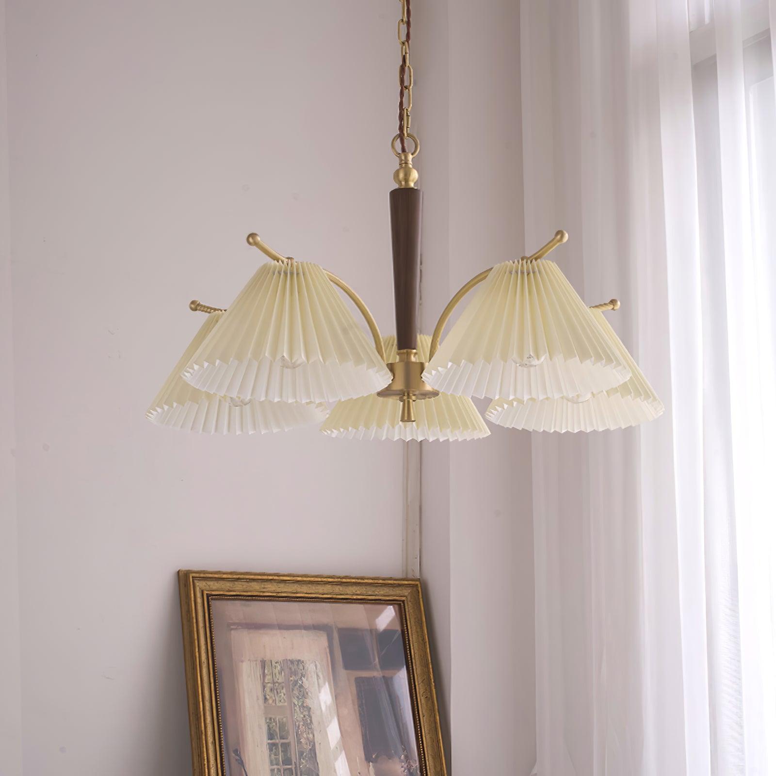 Lustra Chandelier Brass Pleated Shade Classic - Letslighting