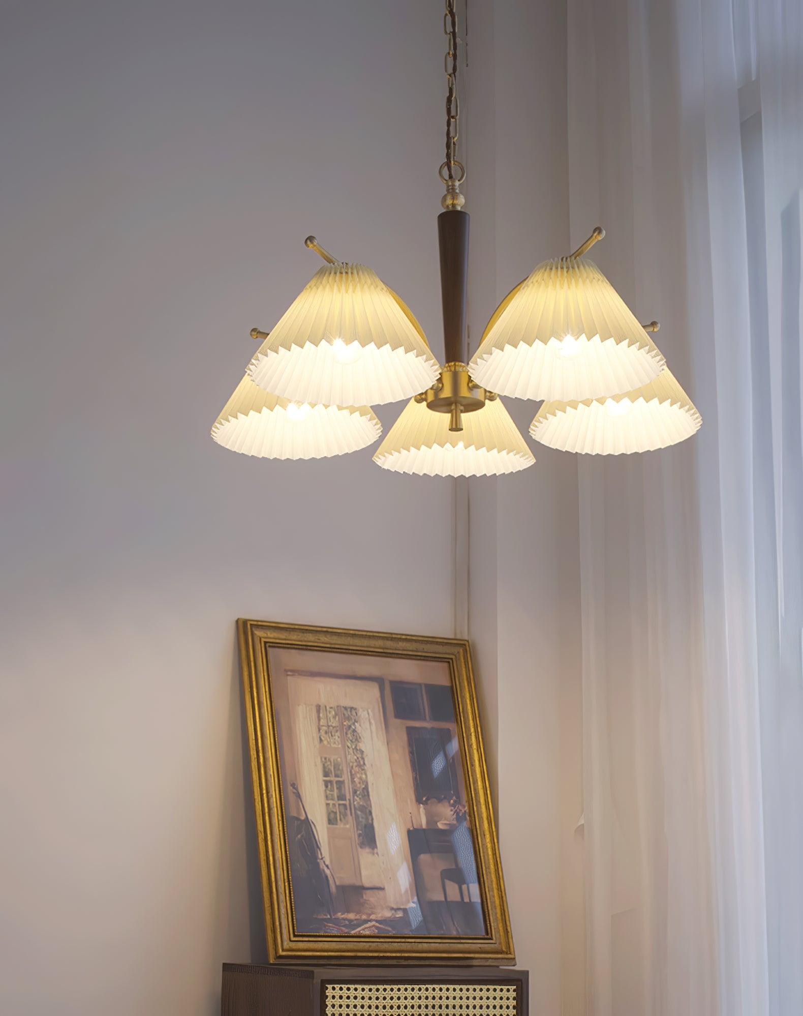Lustra Chandelier Brass Pleated Shade Classic - Letslighting