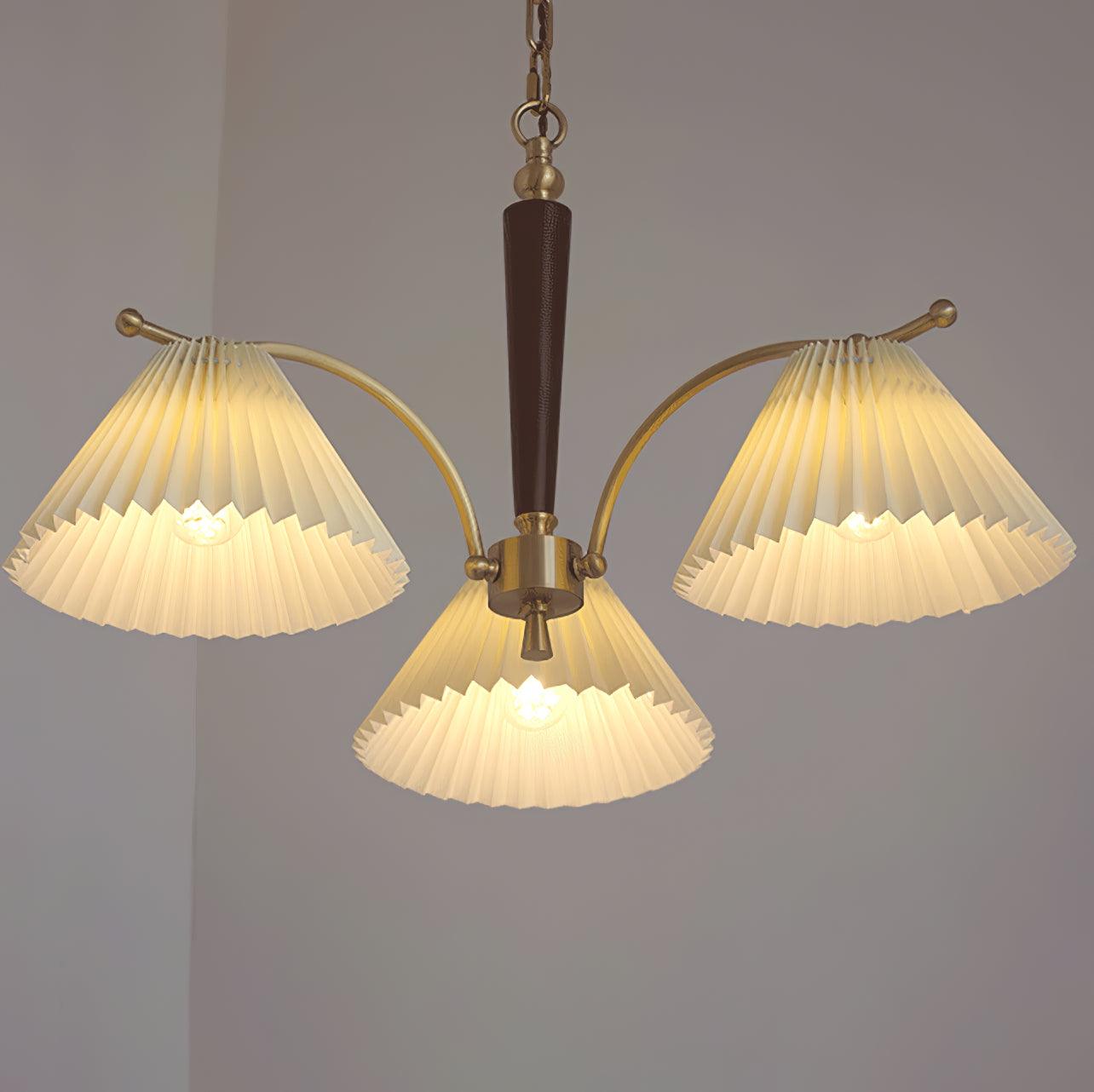 Lustra Chandelier Brass Pleated Shade Classic - Letslighting