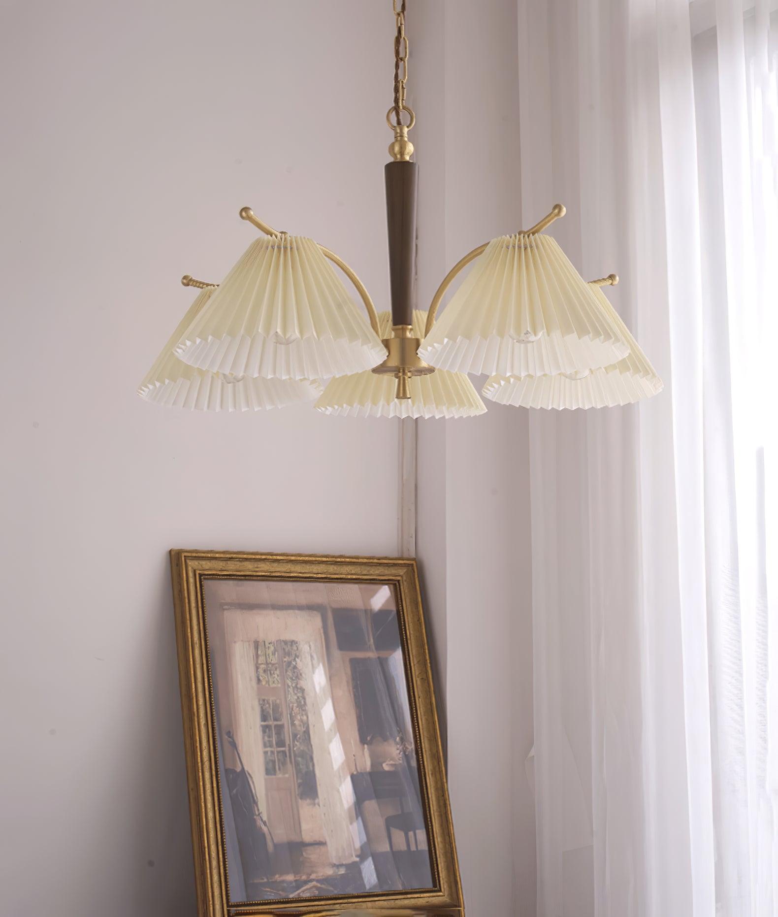 Lustra Chandelier Brass Pleated Shade Classic - Letslighting