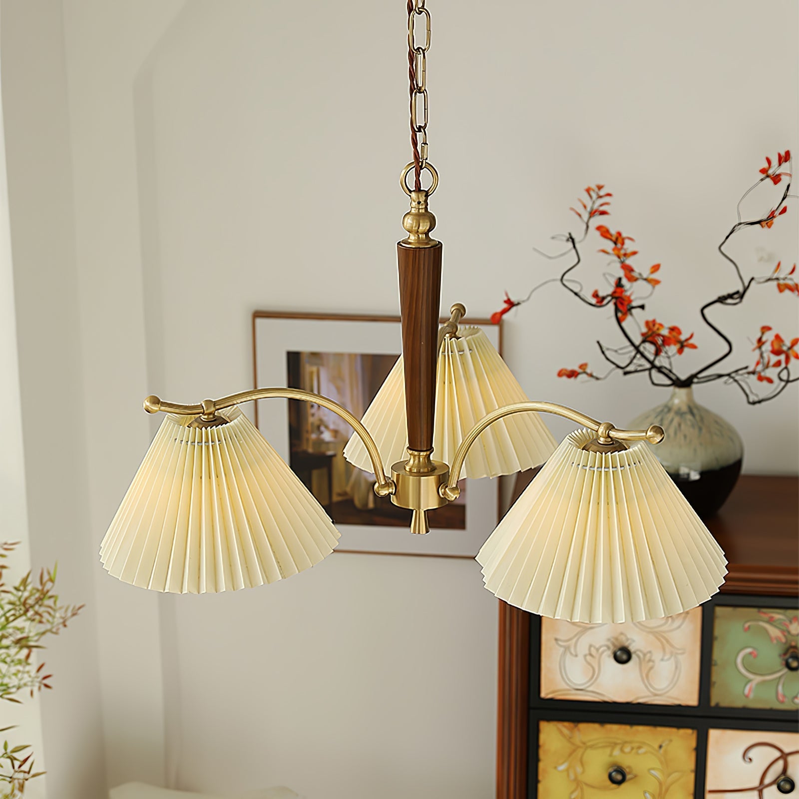 Lustra Chandelier Brass Pleated Shade Classic - Letslighting