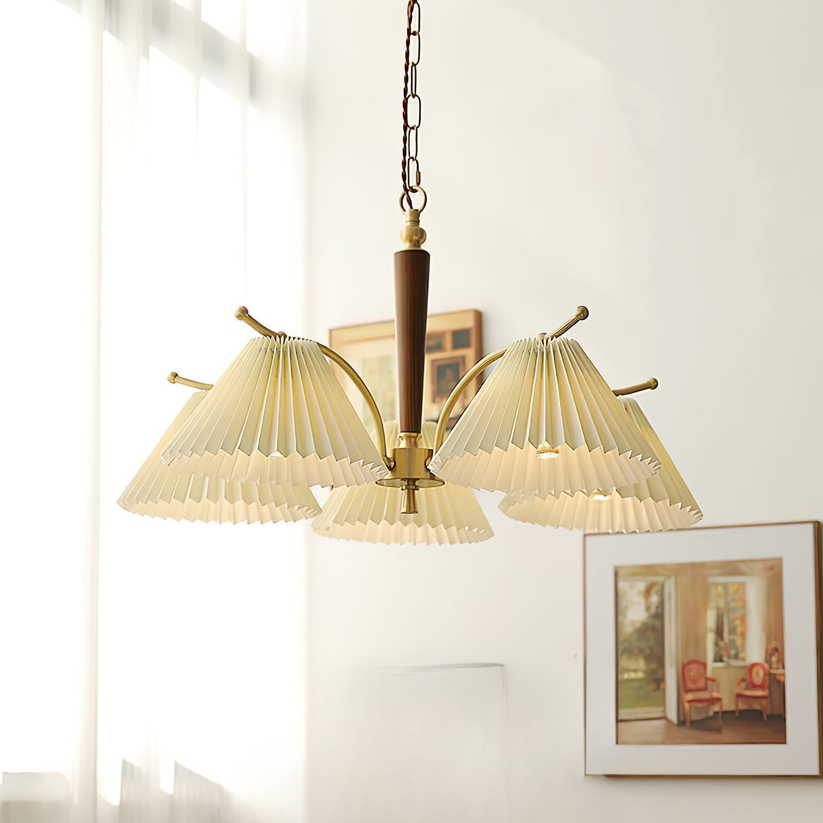 Lustra Chandelier Brass Pleated Shade Classic - Letslighting