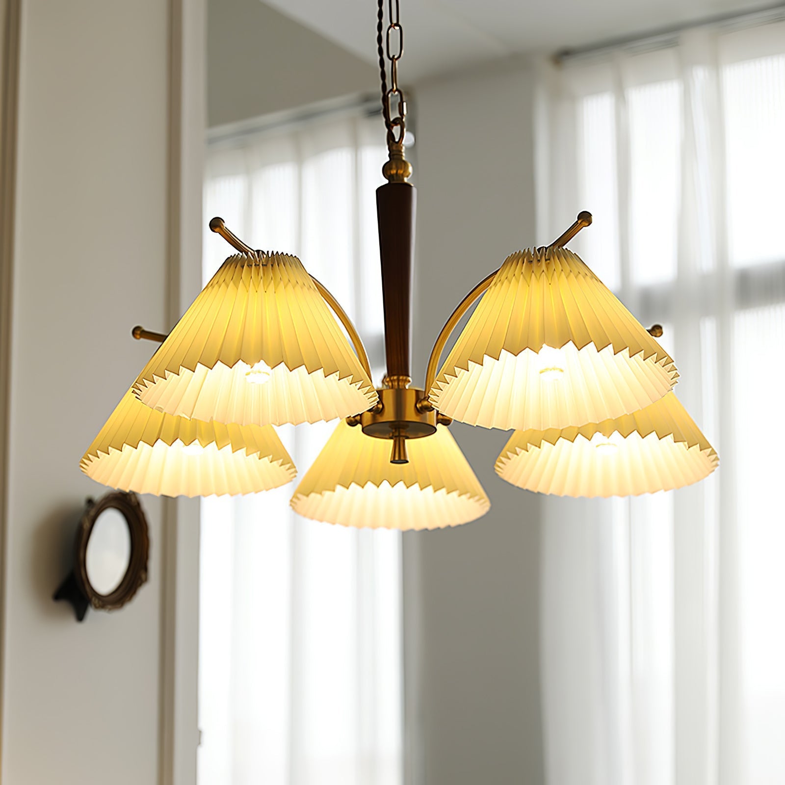 Lustra Chandelier Brass Pleated Shade Classic - Letslighting