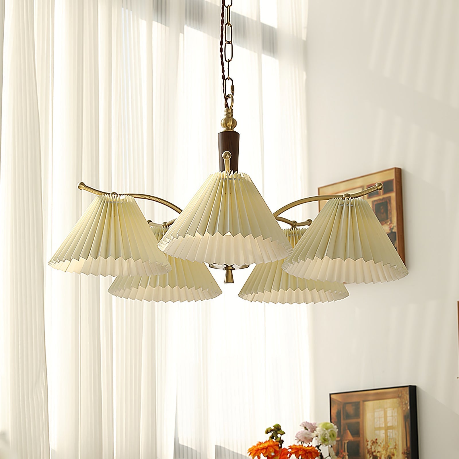 Lustra Chandelier Brass Pleated Shade Classic - Letslighting