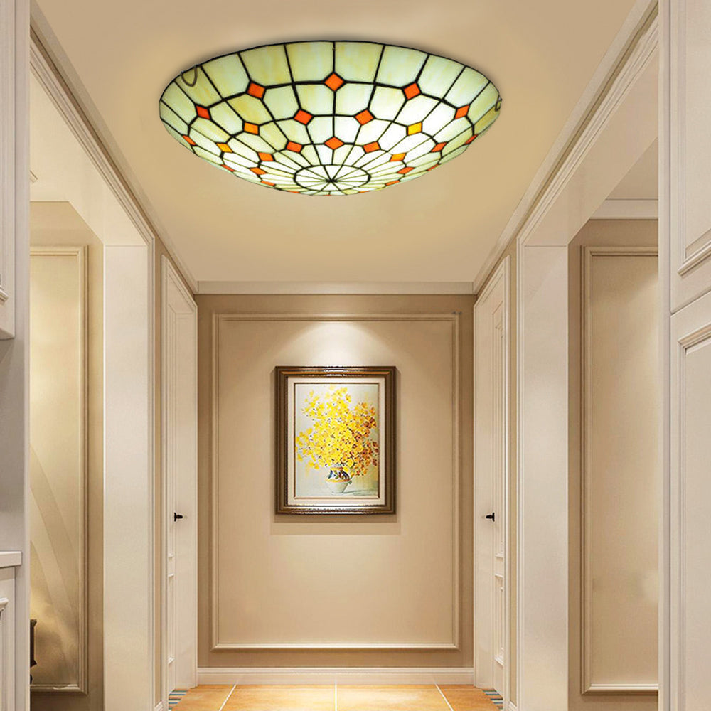 Tiffany Retro LED Flush Mount Ceiling Light Stained Glass Bedroom
