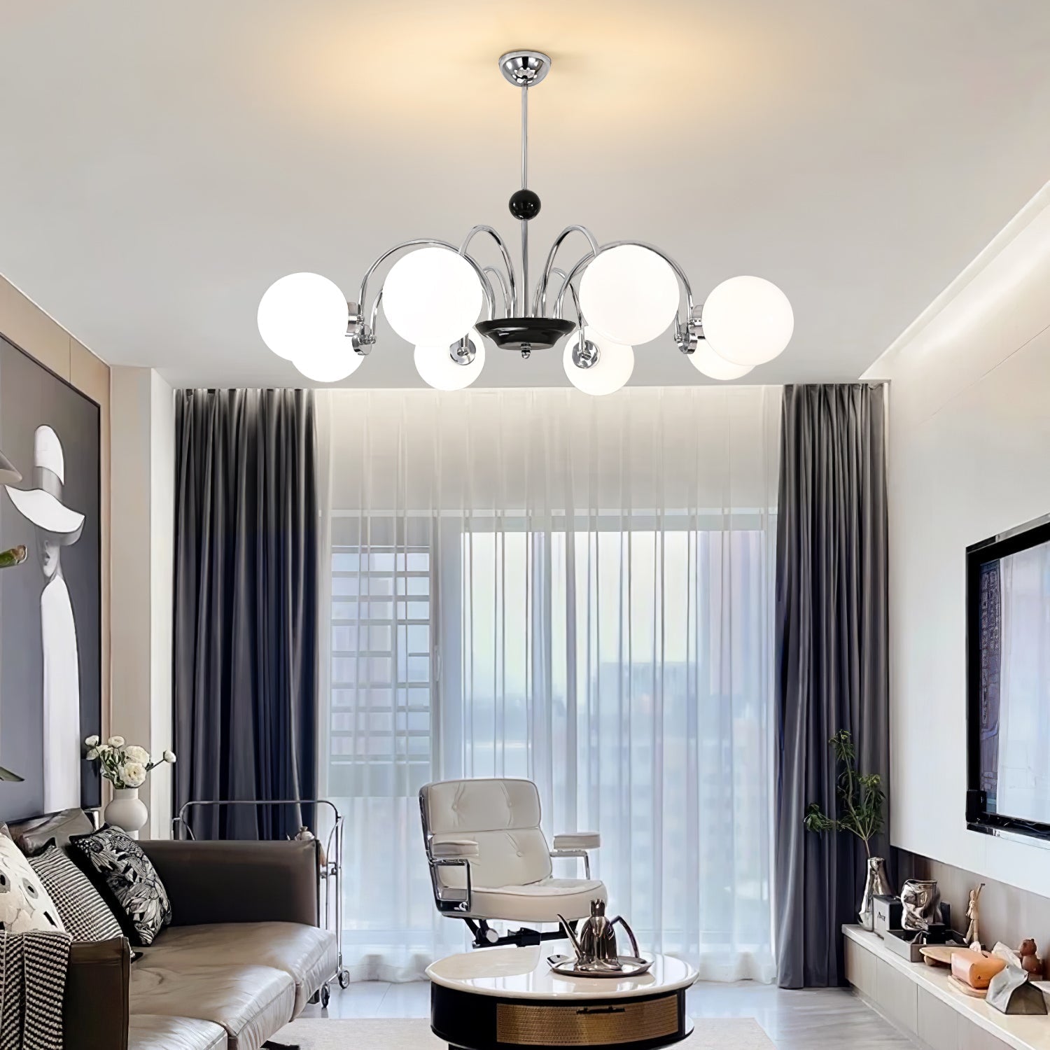 Lustra Chandelier Rod Frame and White - Letslighting