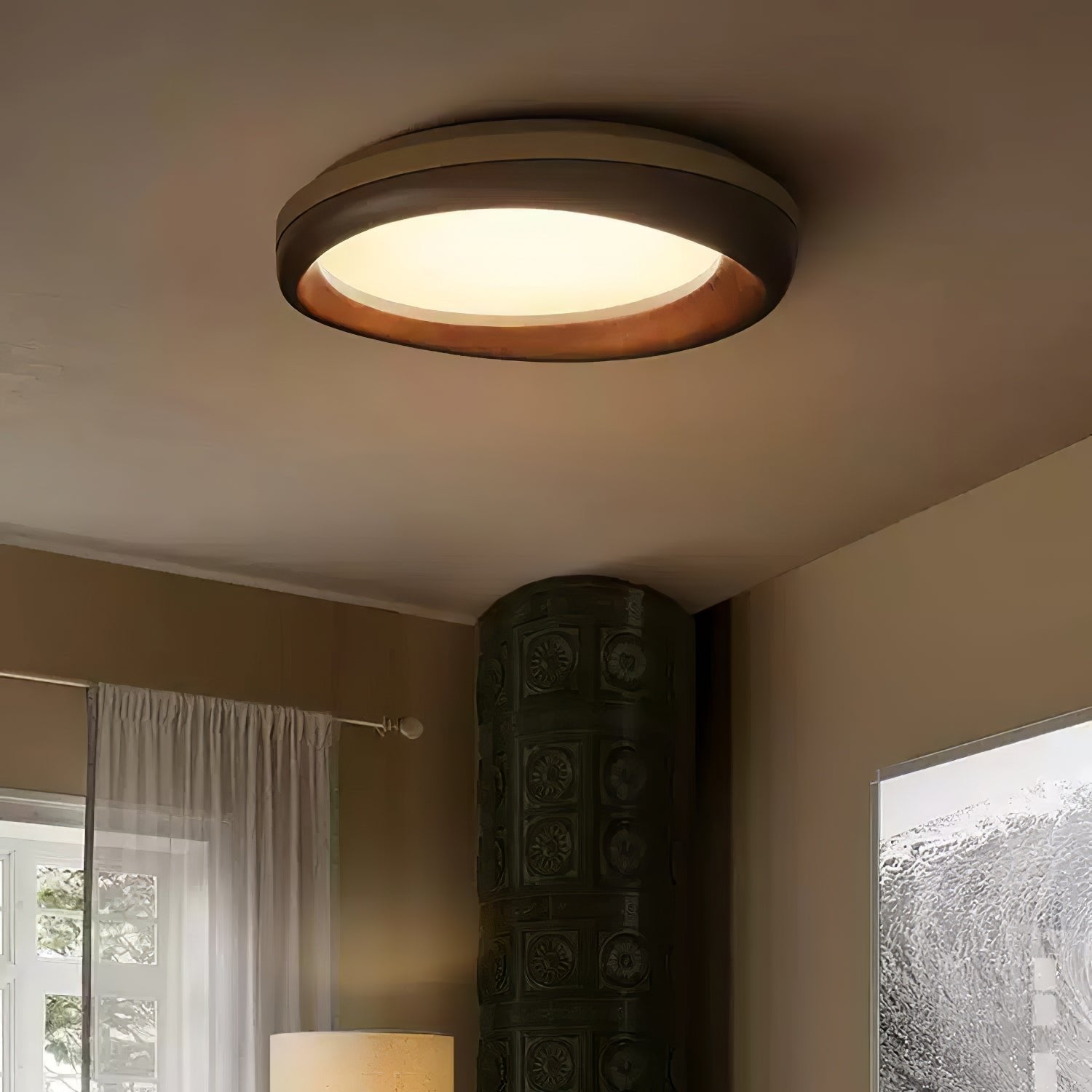Eurtheara Organic Wood Glass Ceiling Light - Letslighting