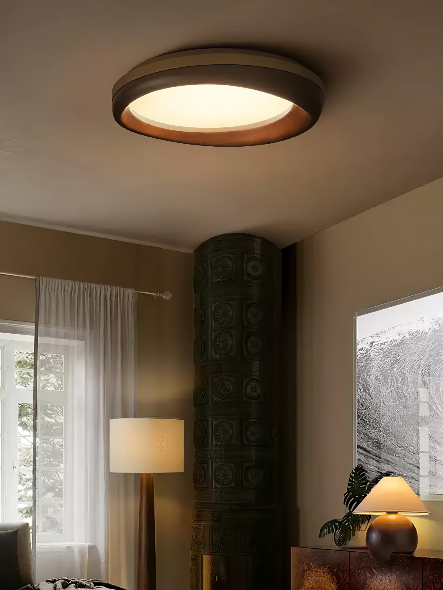 Eurtheara Organic Wood Glass Ceiling Light - Letslighting
