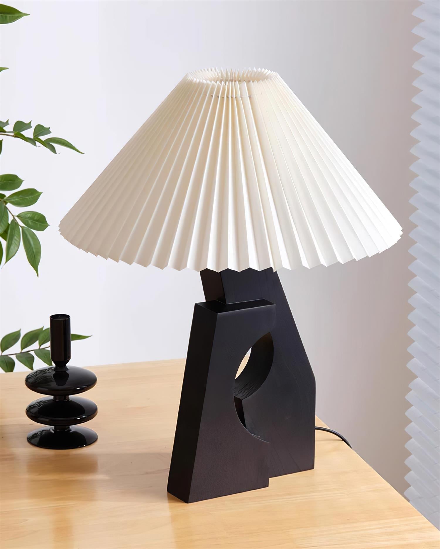 Zain Pleated Table Lamp Paper Pleated Wooden Sculptural - Letslighting